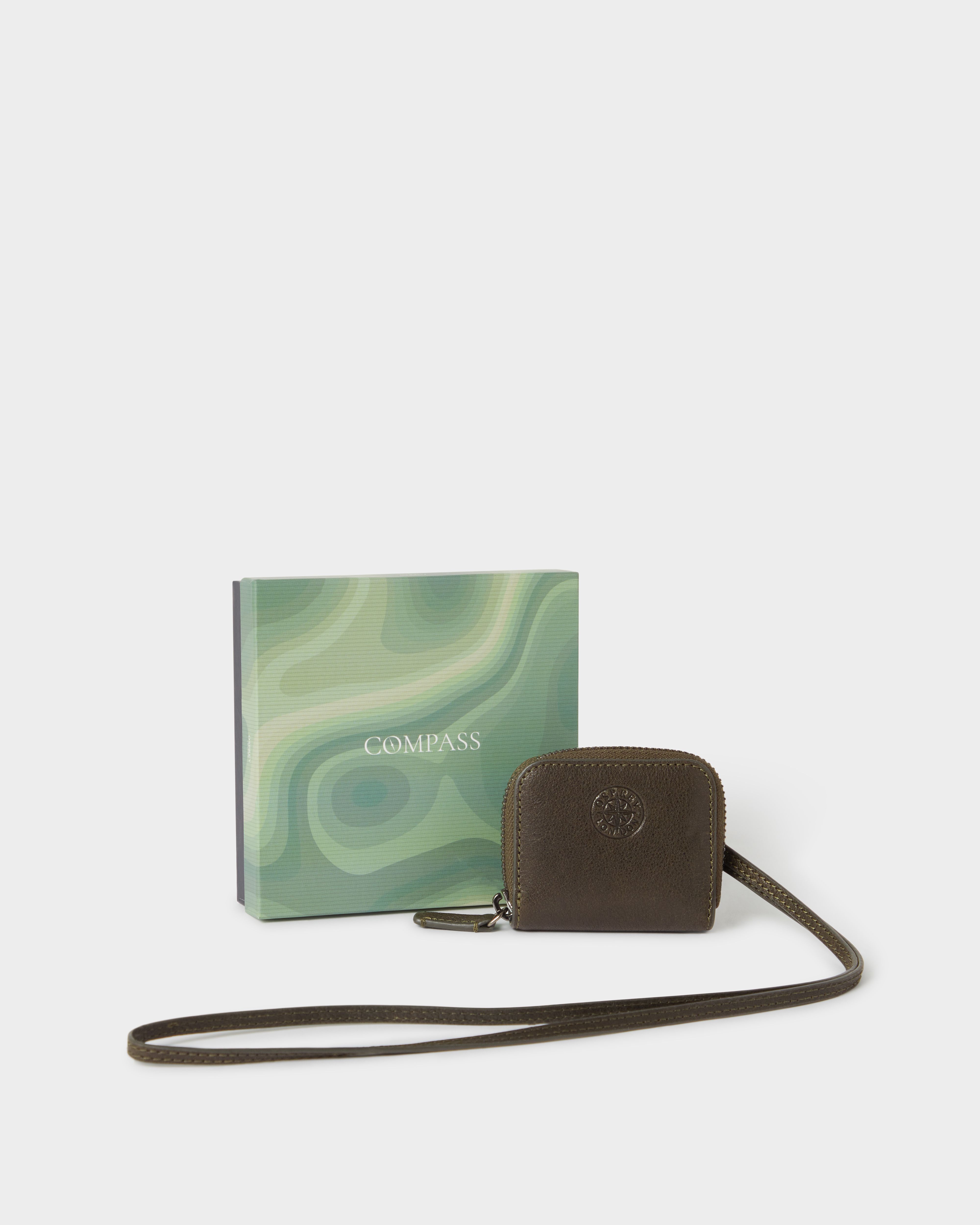 The Compass Leather Earpod Case in Dark Olive