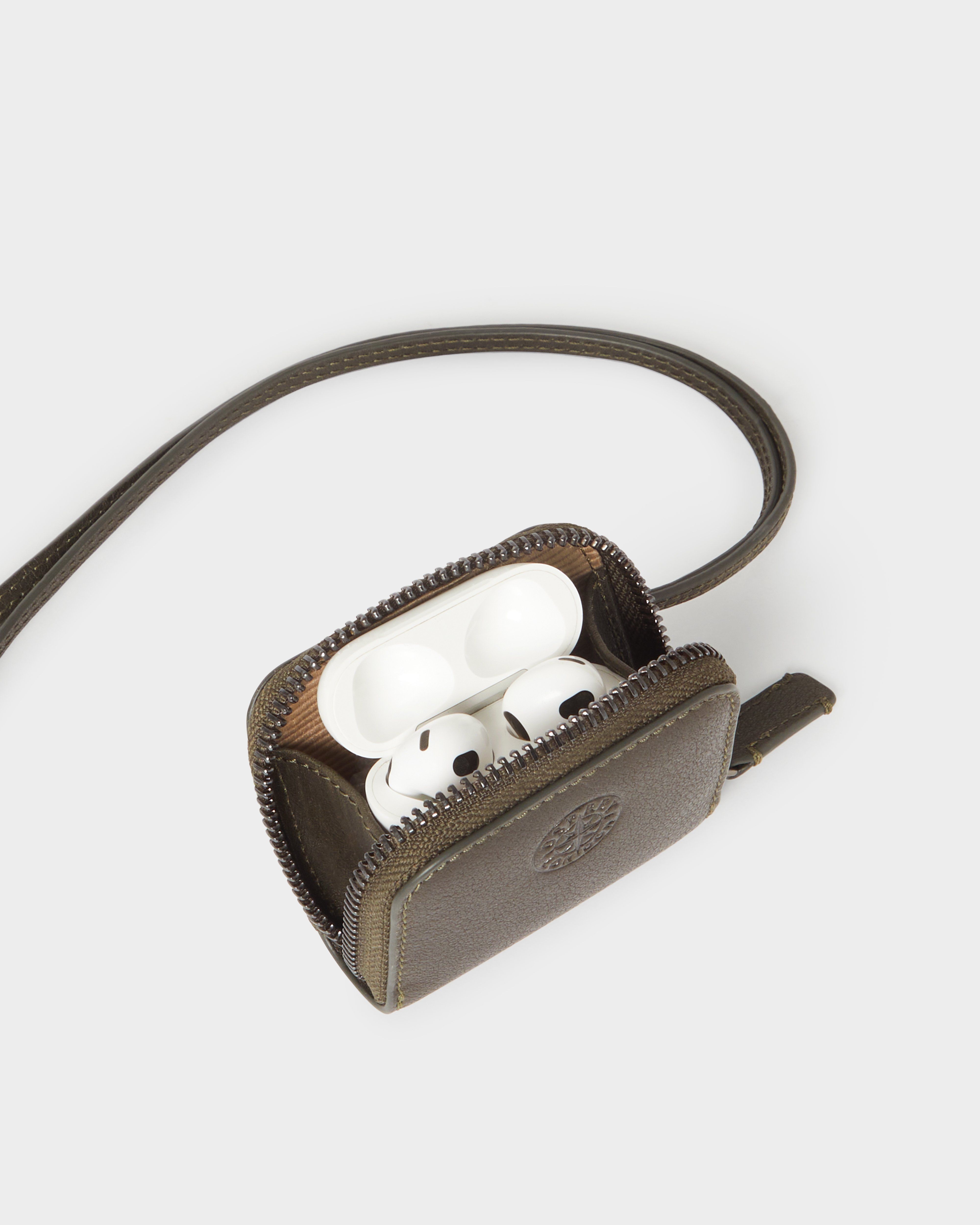 Image number 5 of The Compass Leather Earpod Case in Dark Olive