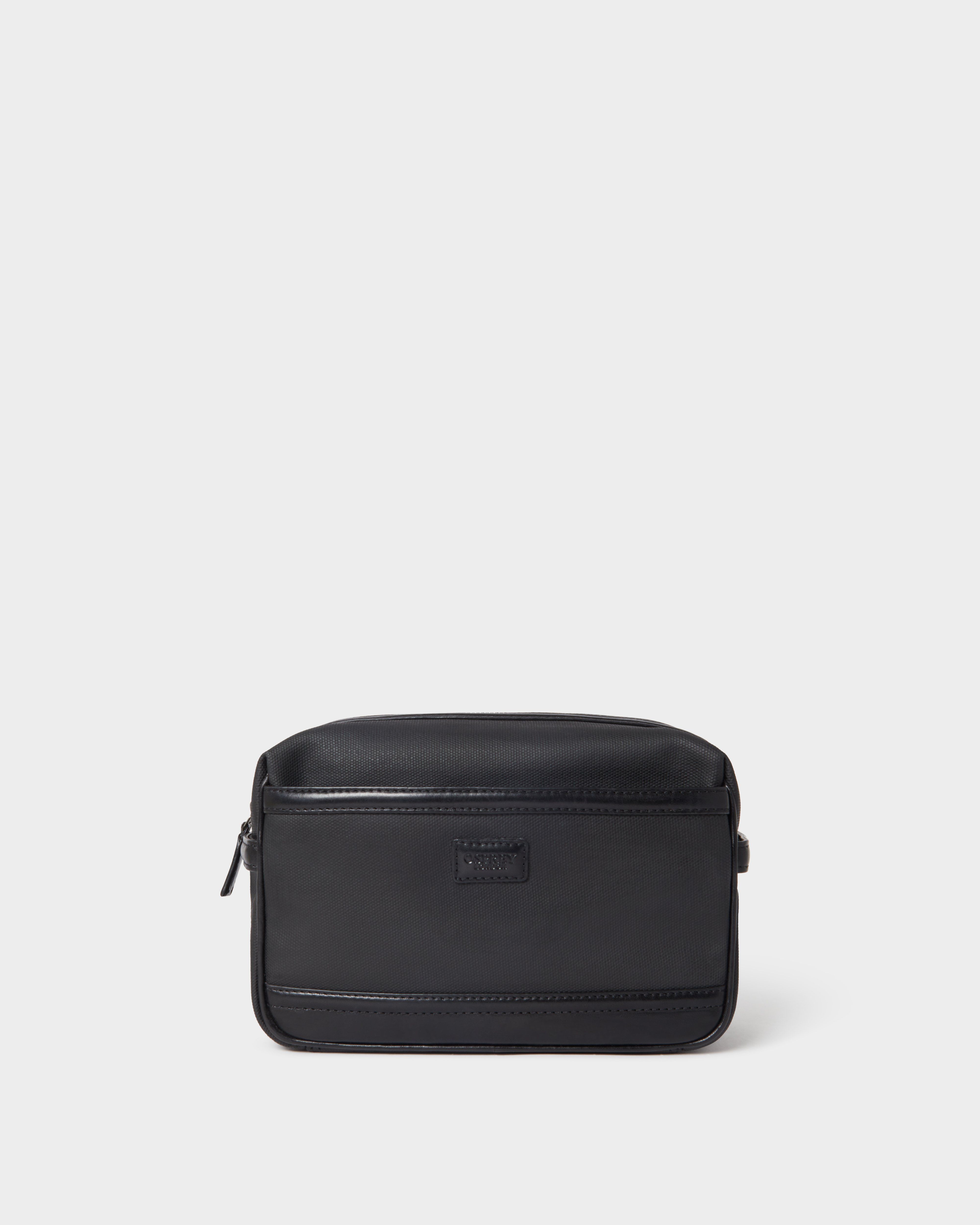 The Frontline Waxed Canvas and  Leather Washbag in Black