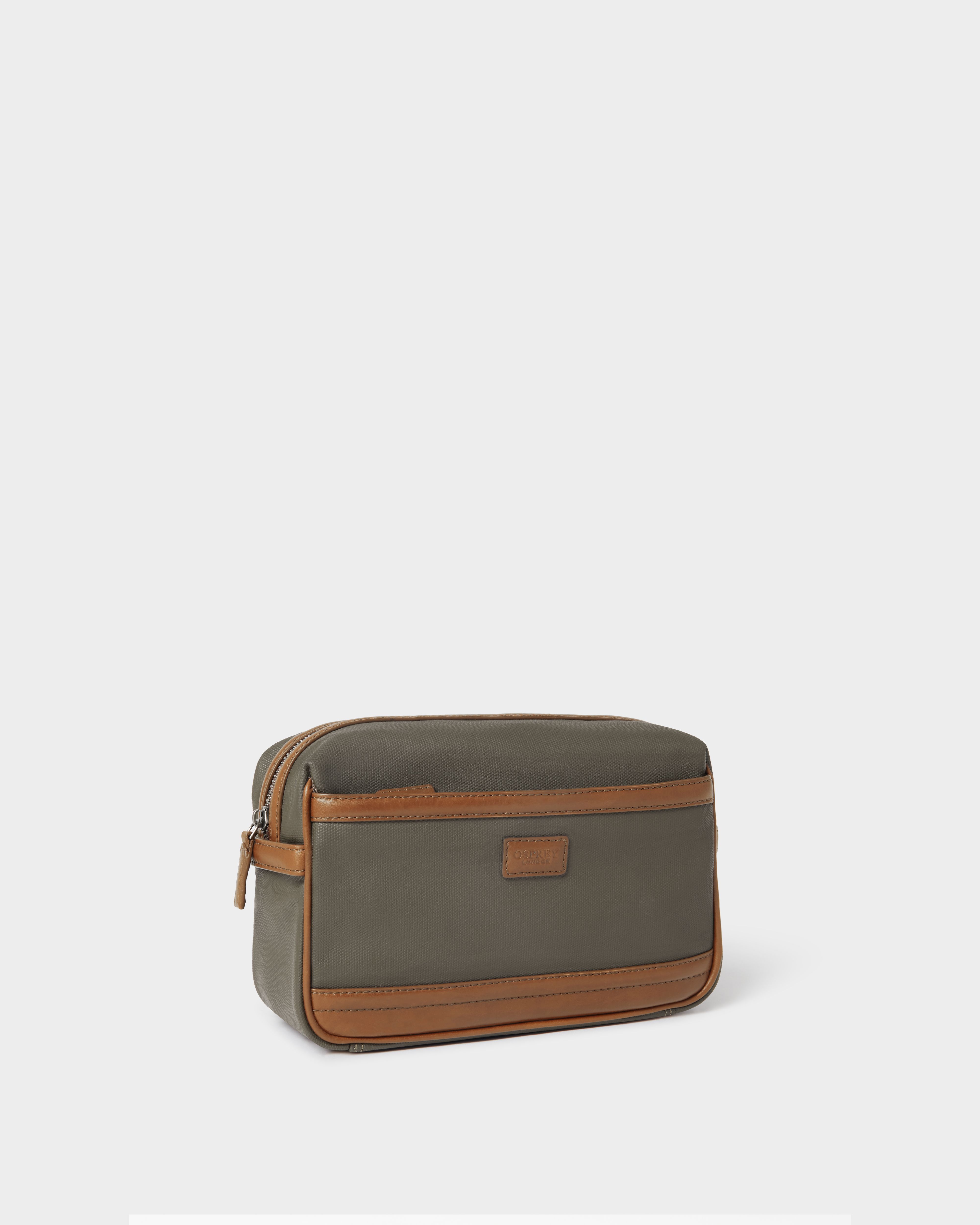 Image number 2 of The Frontline Waxed Canvas and Leather Washbag in Khaki & Chestnut