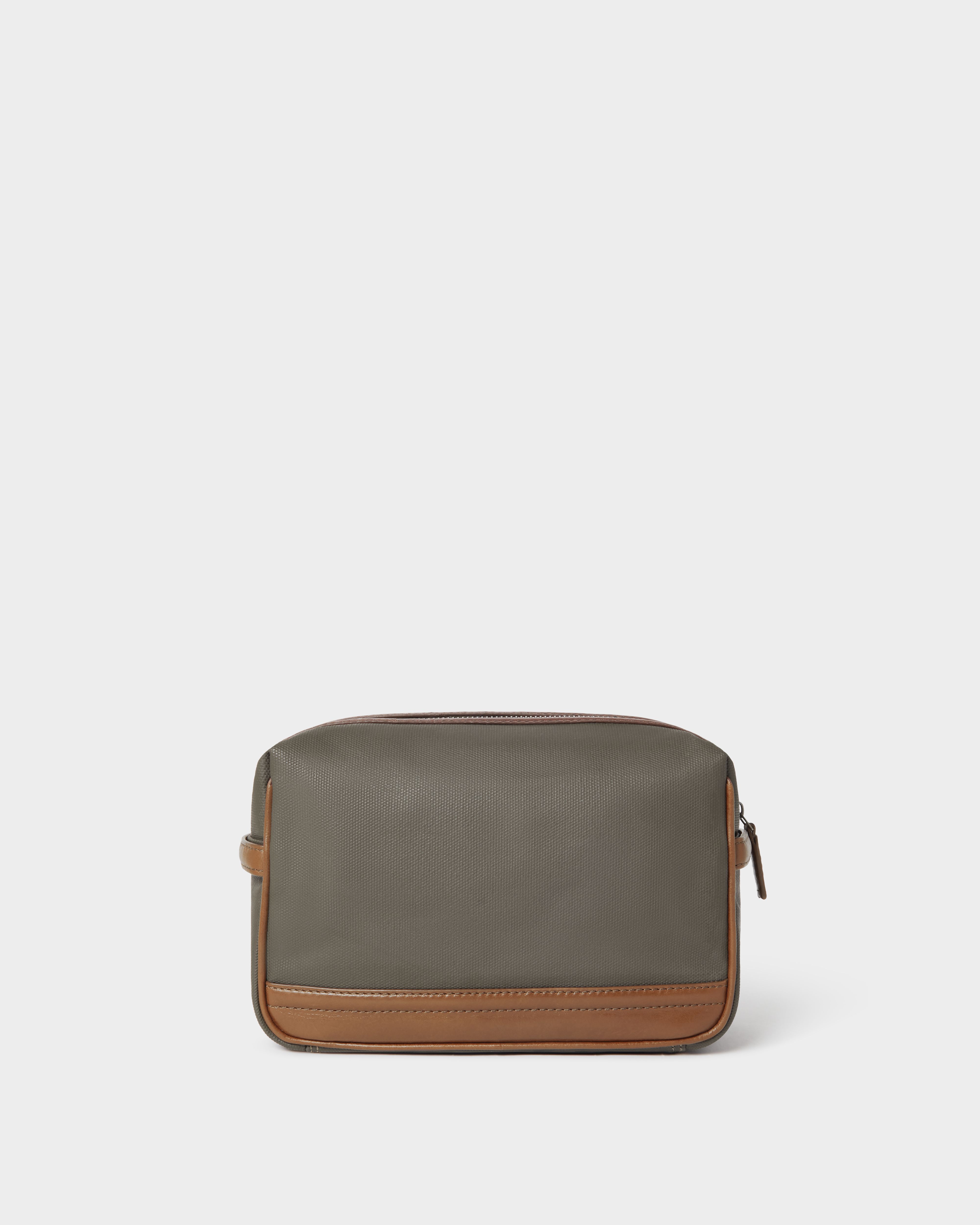 Image number 4 of The Frontline Waxed Canvas and Leather Washbag in Khaki & Chestnut