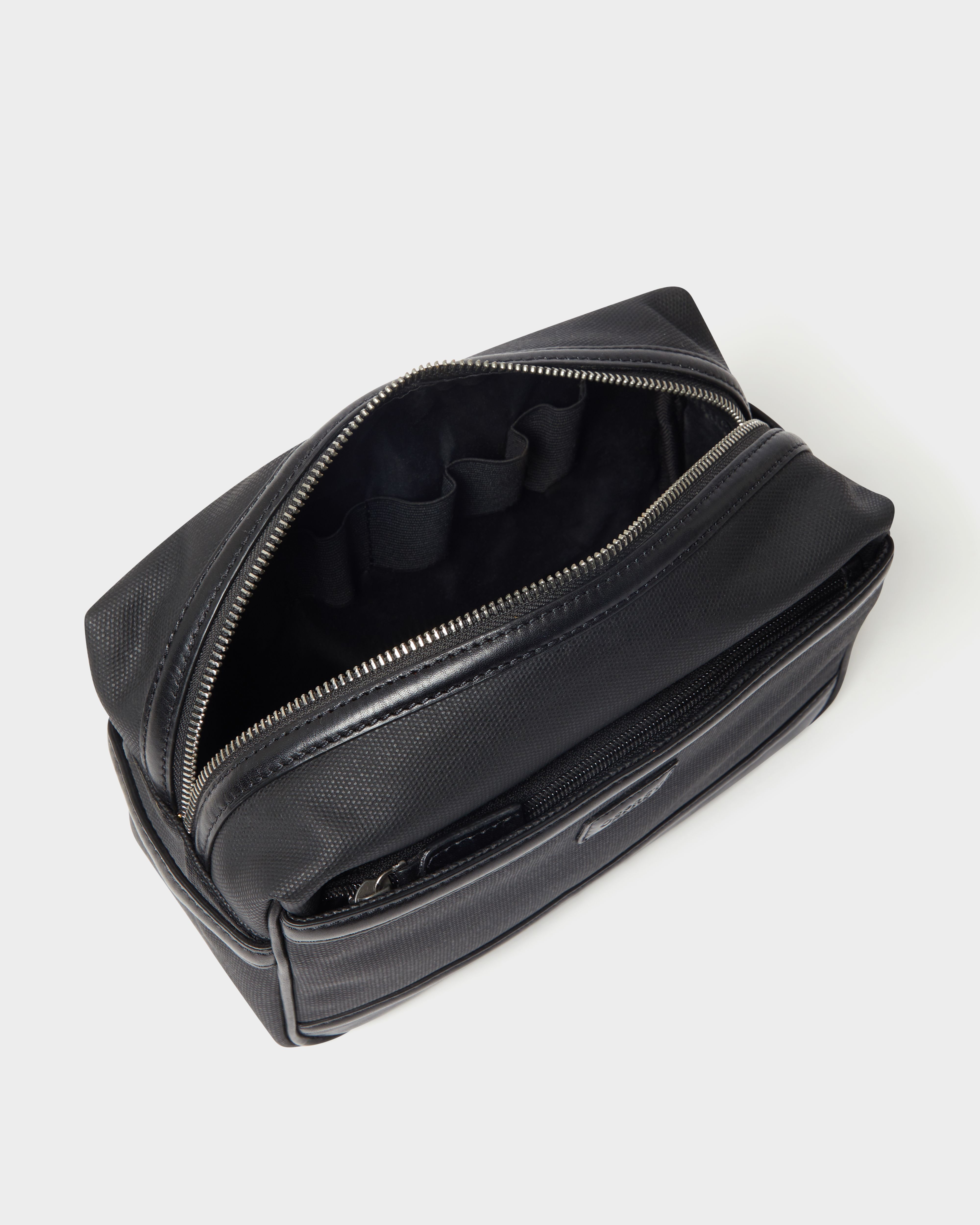 Image number 3 of The Frontline Waxed Canvas and  Leather Washbag in Black