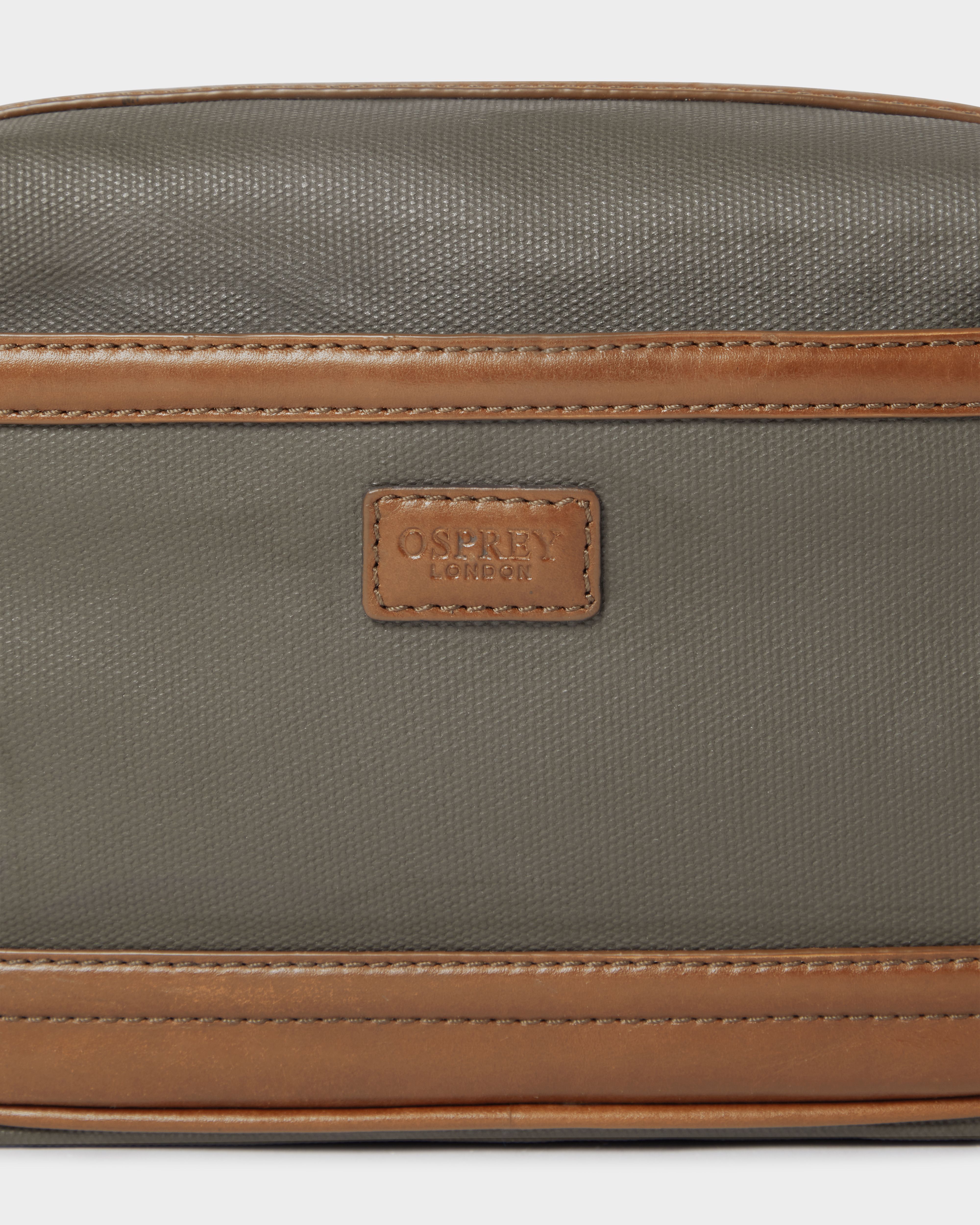 Image number 5 of The Frontline Waxed Canvas and Leather Washbag in Khaki & Chestnut