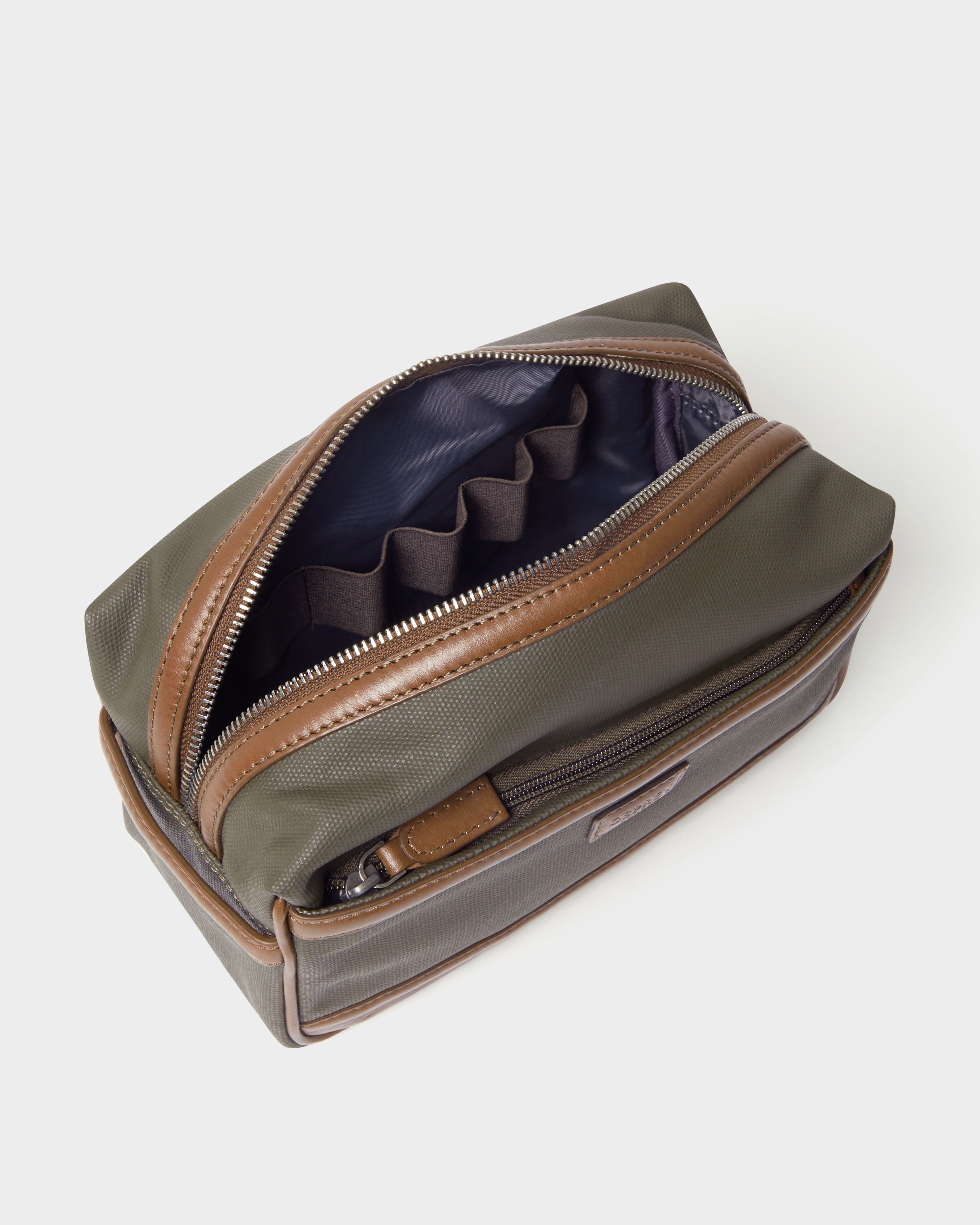 Image number 3 of The Frontline Waxed Canvas and Leather Washbag in Khaki & Chestnut