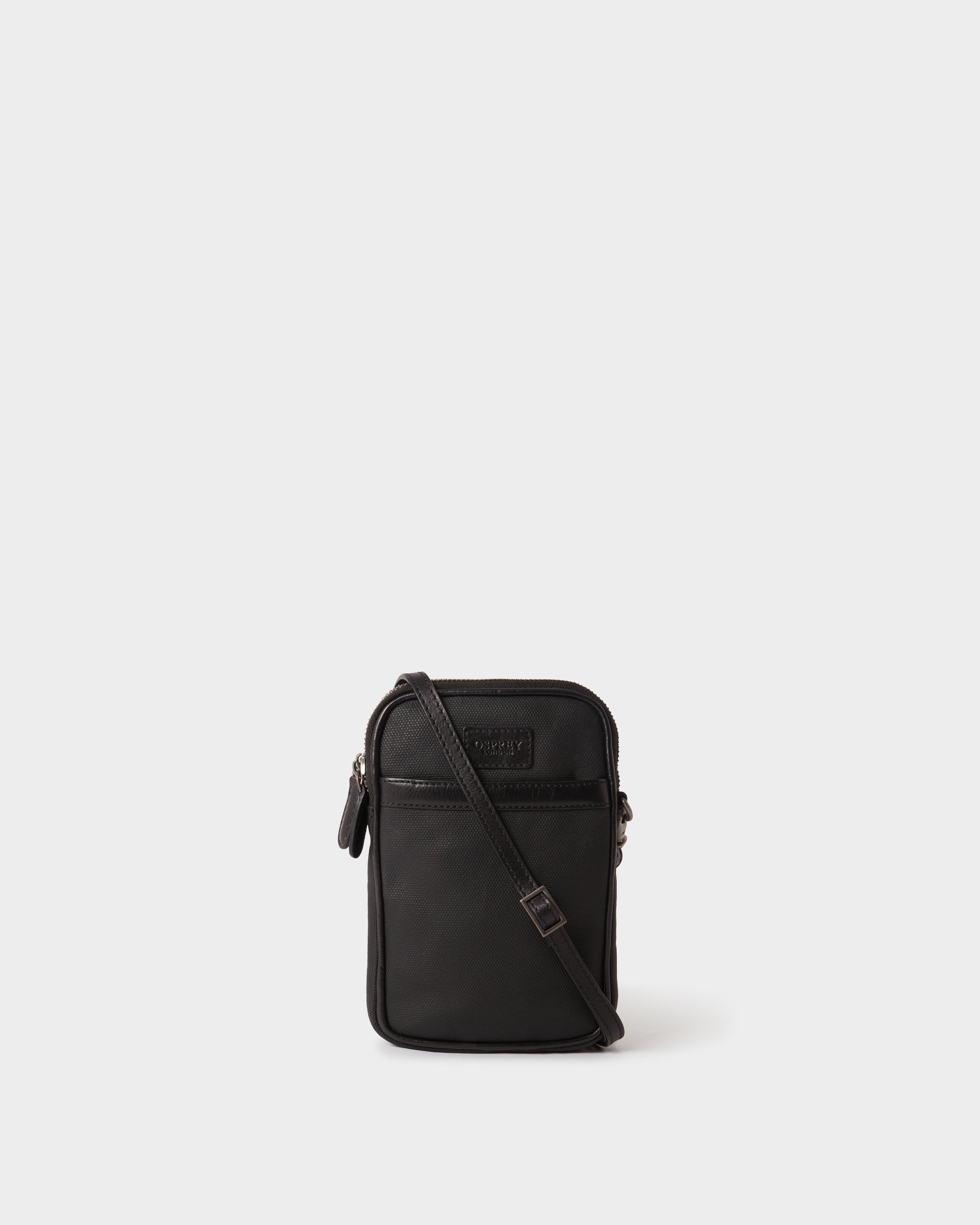 The Grantham Waxed Canvas & Leather Phone Bag in Black
