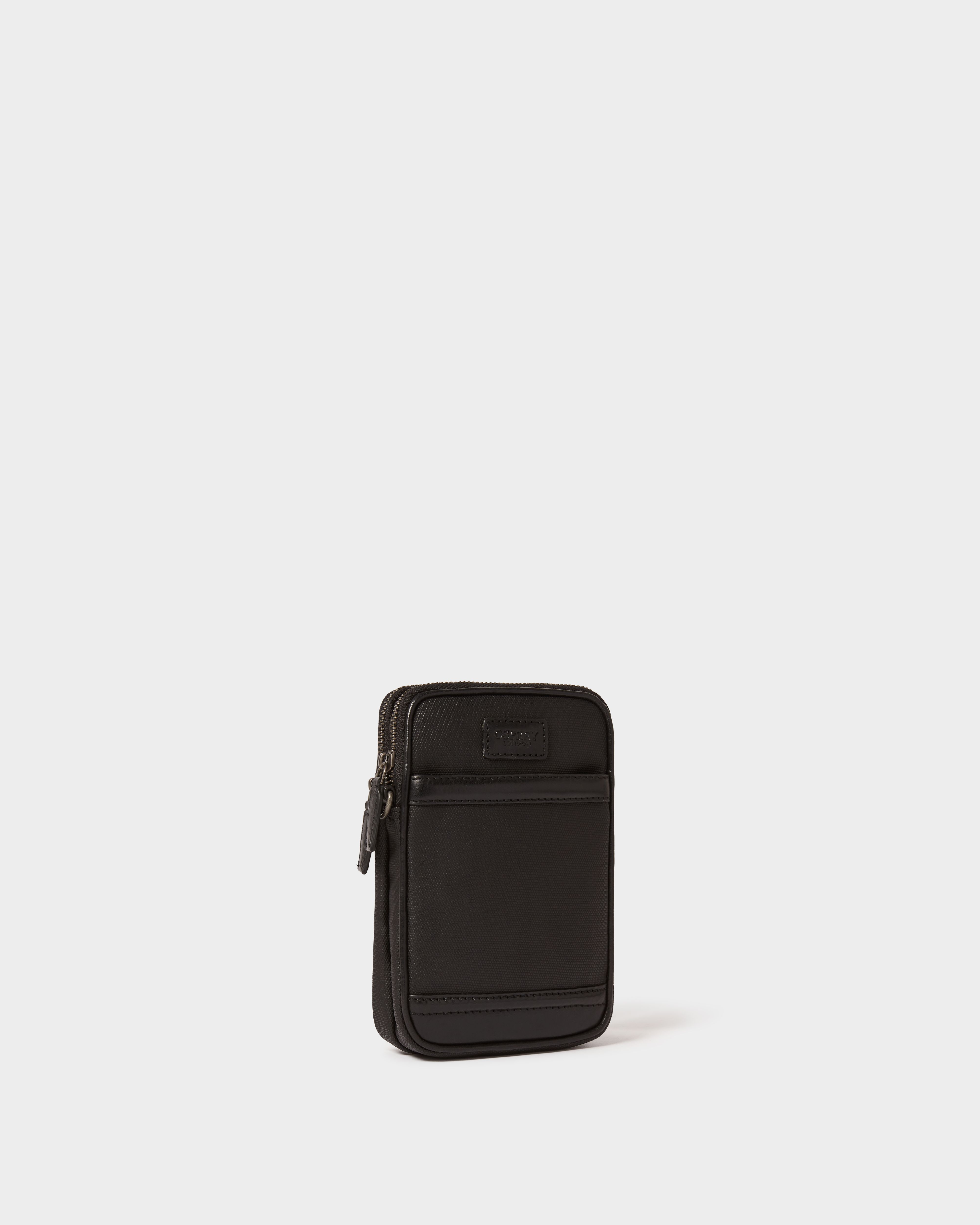 The Grantham Waxed Canvas & Leather Phone Bag in Black