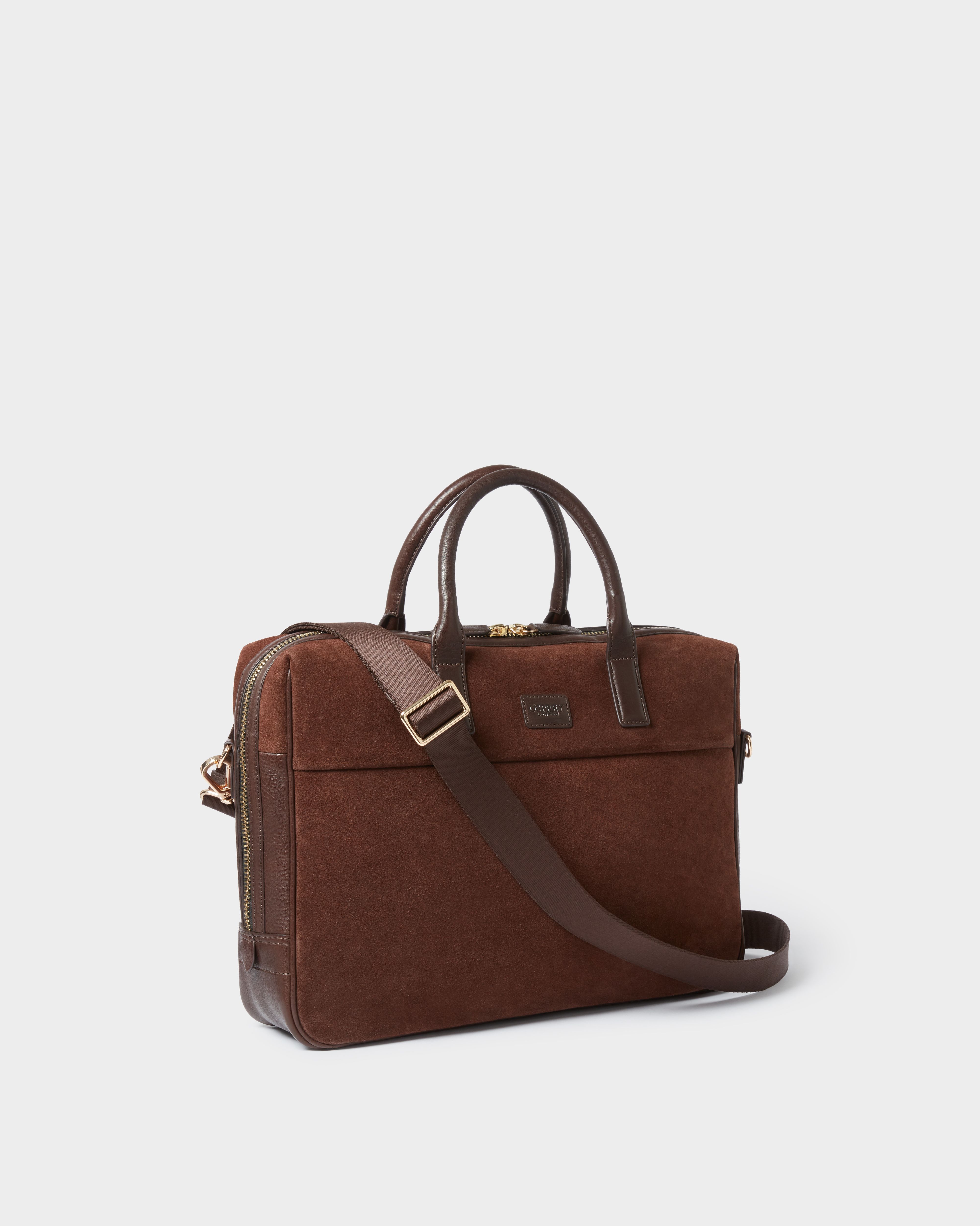 Image number 2 of The Mocha Suede Laptop Bag in Bitter Chocolate