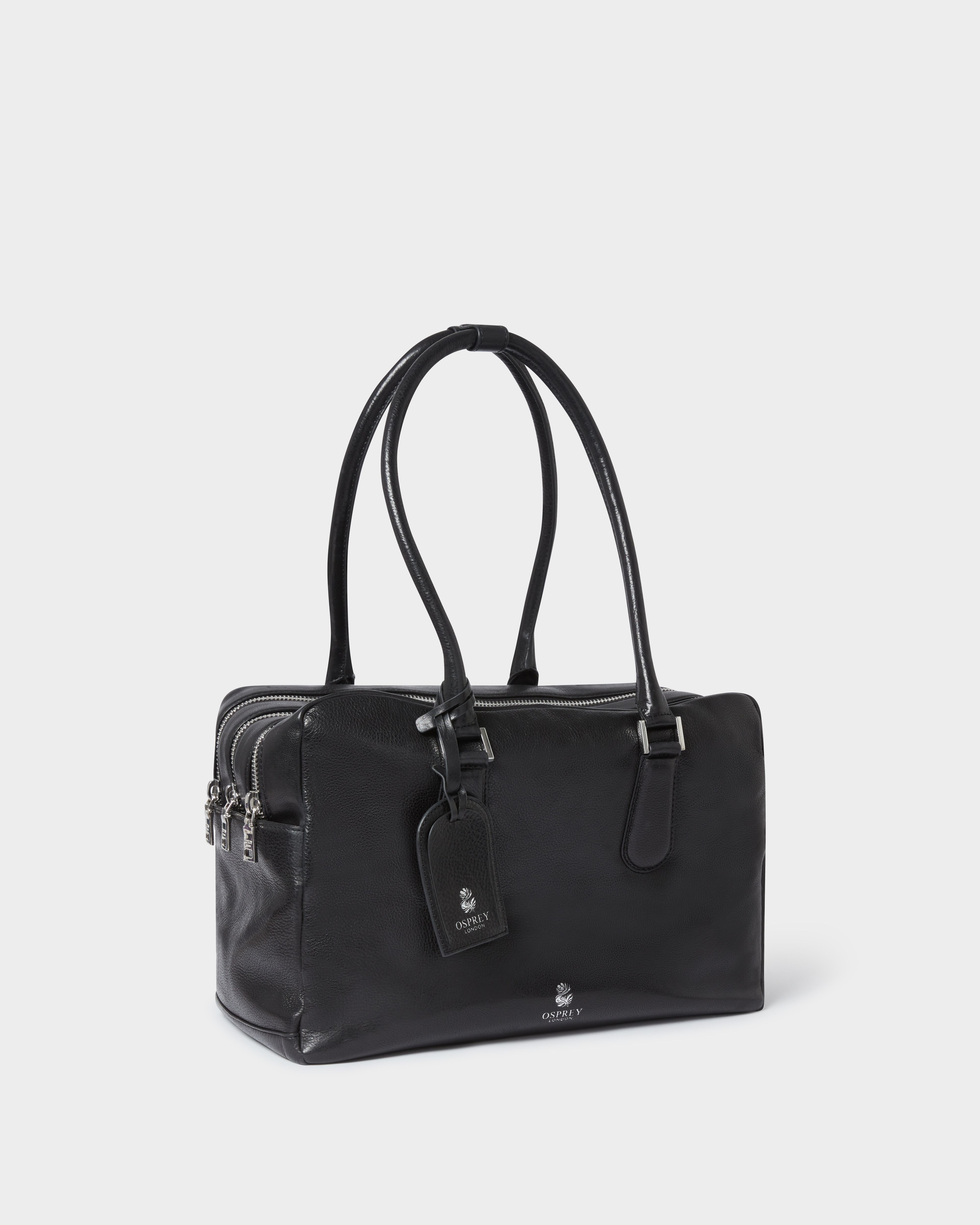 Image number 4 of The High Flyer Leather Shoulder Bag in Black