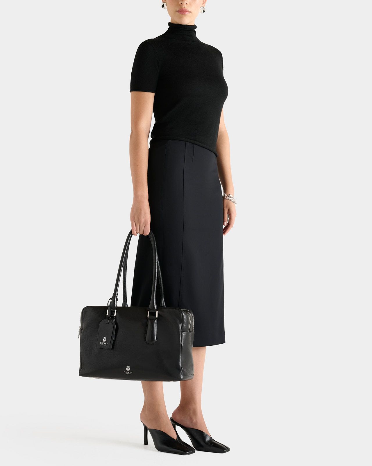 Image number 1 of The High Flyer Leather Shoulder Bag in Black