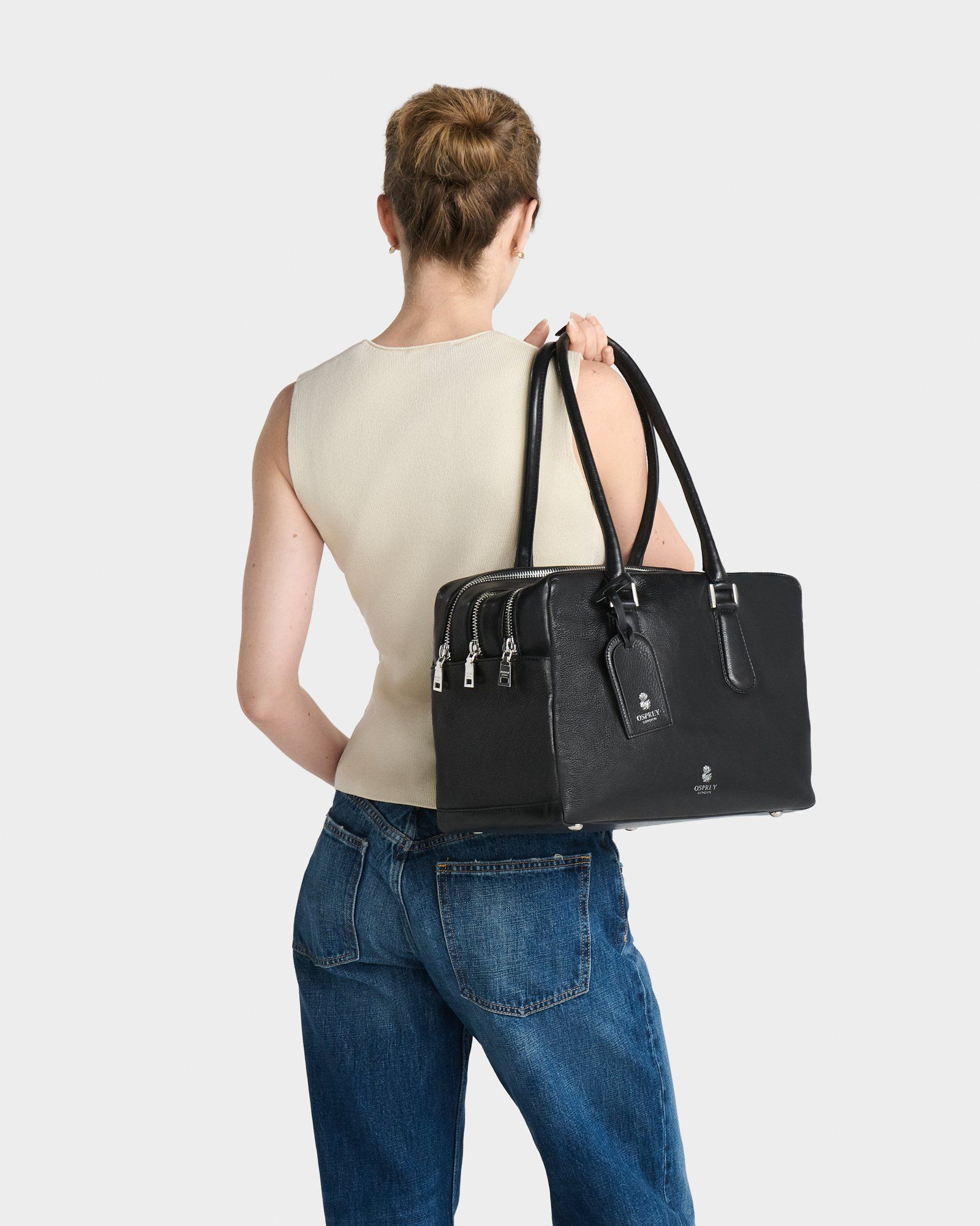 Image number 1 of The High Flyer Leather Shoulder Bag in Black