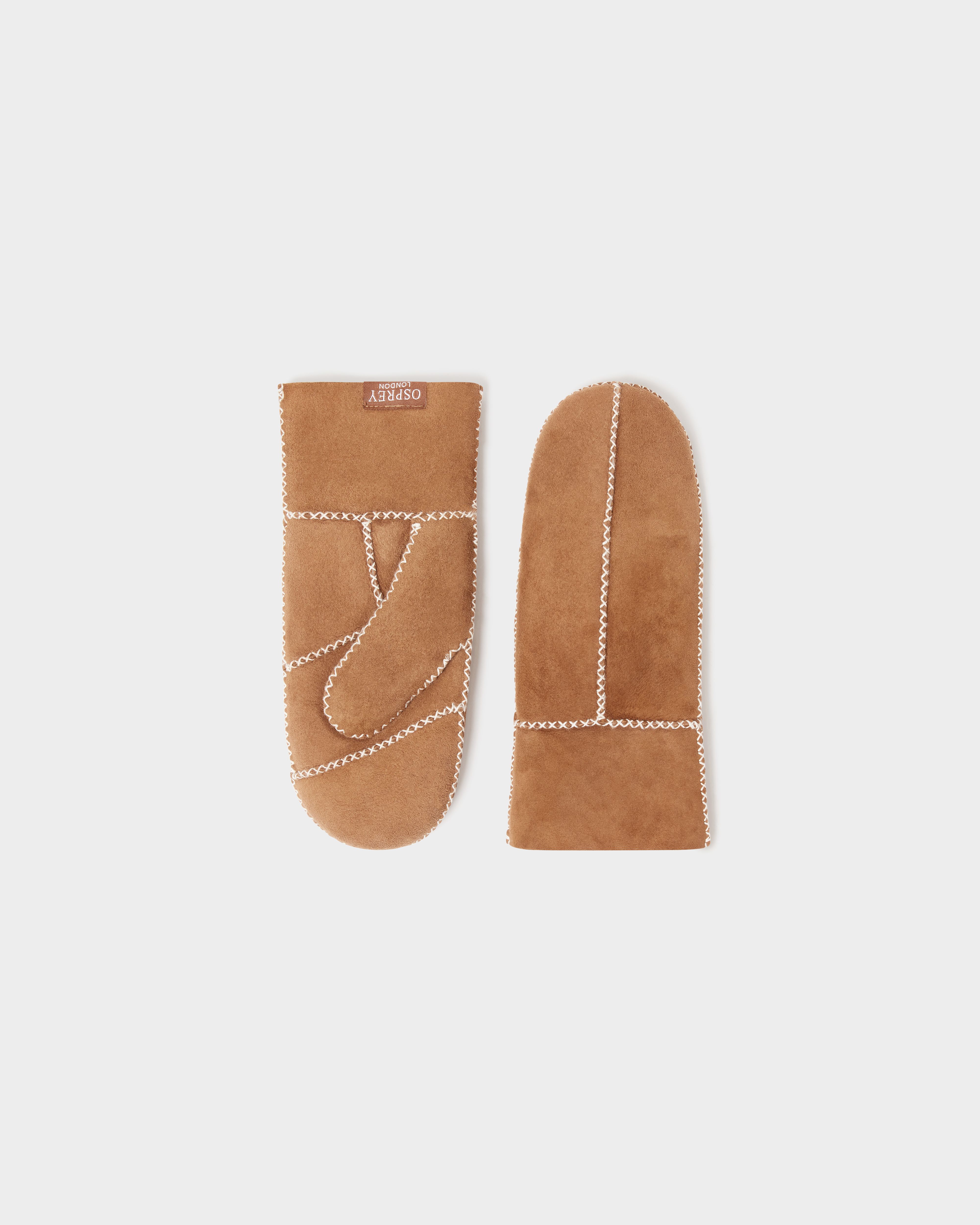 Image number 3 of The Edwina Sheepskin Suede Mittens in Camel