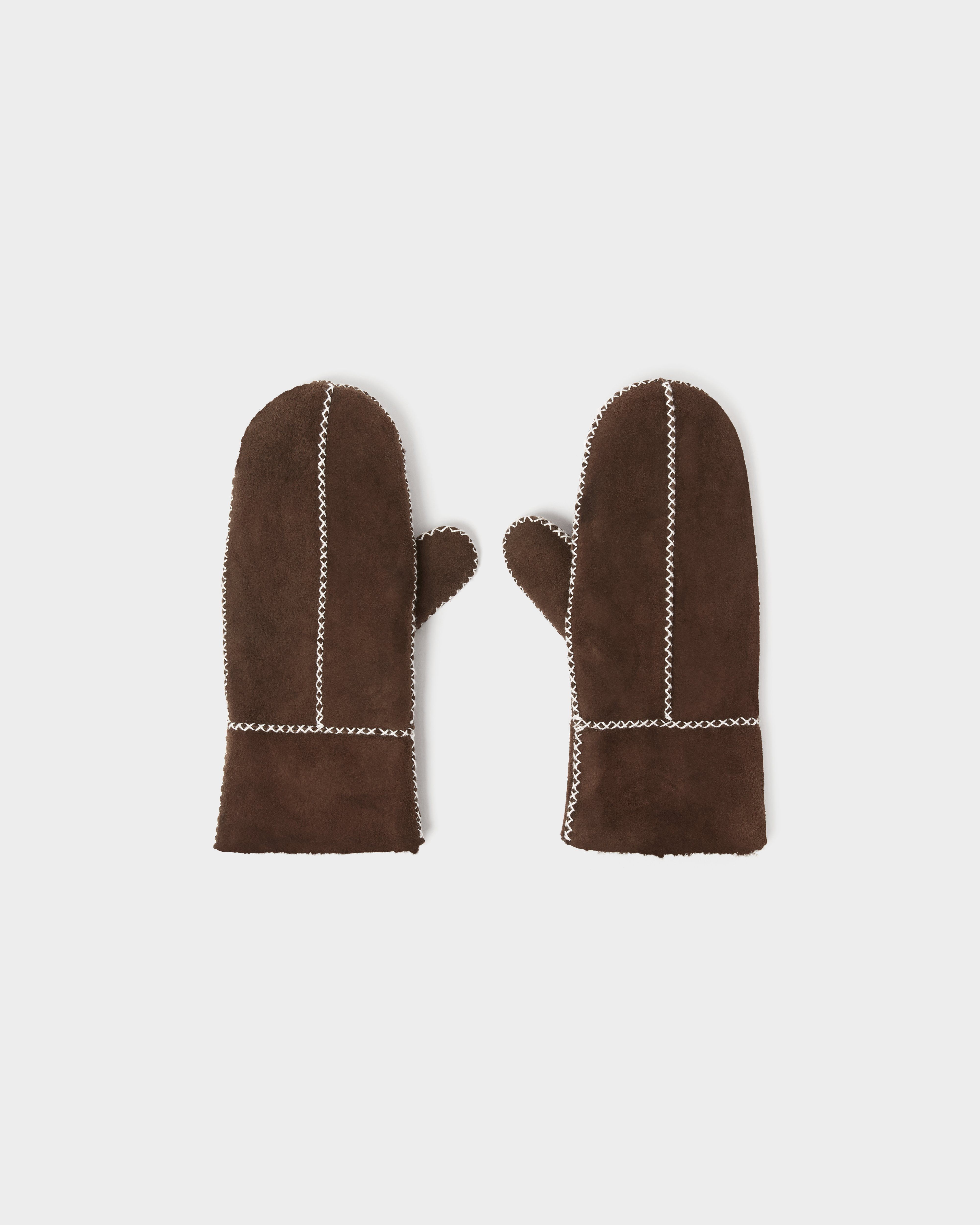 The Edwina Sheepskin Suede Mittens in Chocolate