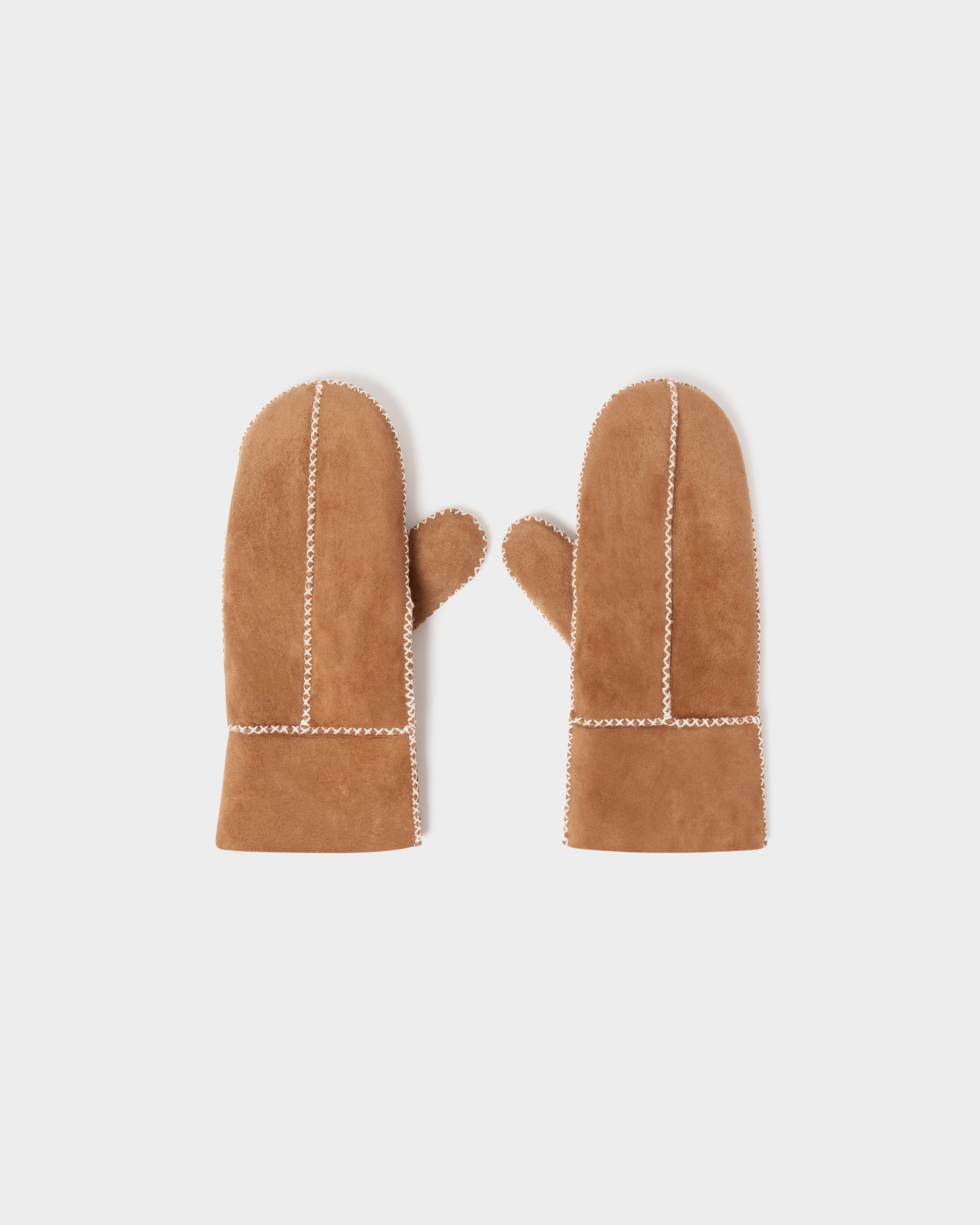 Image number 1 of The Edwina Sheepskin Suede Mittens in Camel