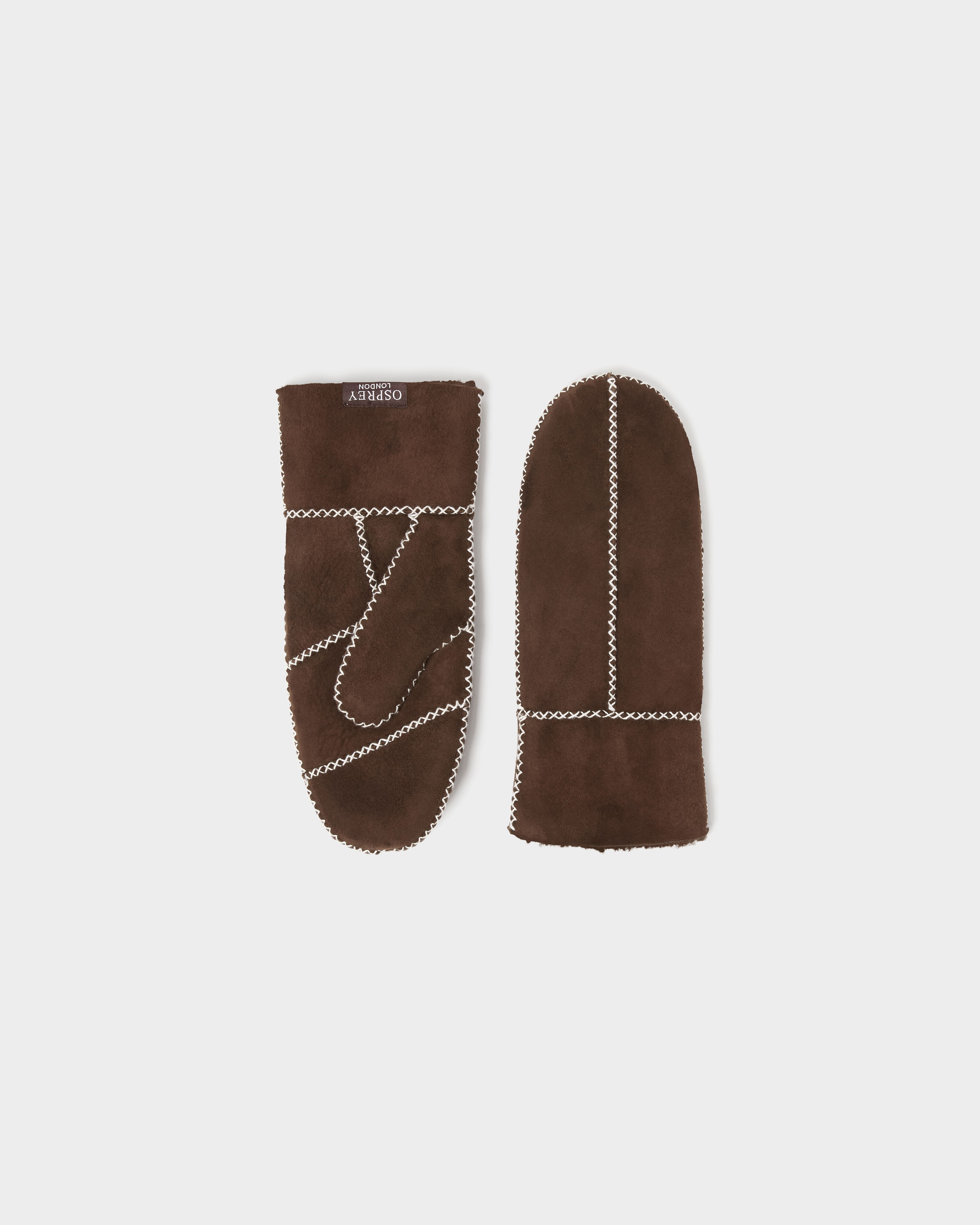 Image number 3 of The Edwina Sheepskin Suede Mittens in Chocolate