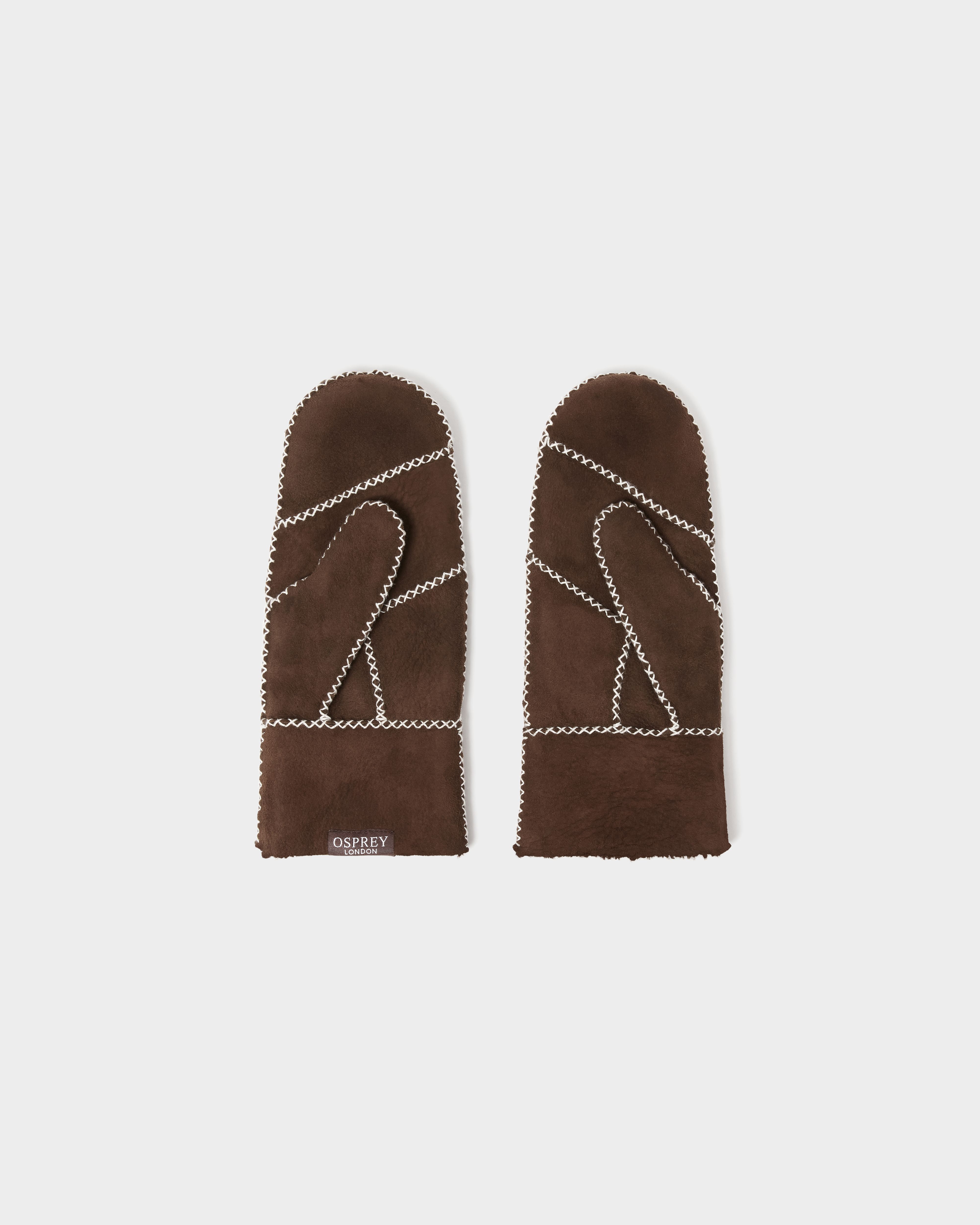 Image number 2 of The Edwina Sheepskin Suede Mittens in Chocolate