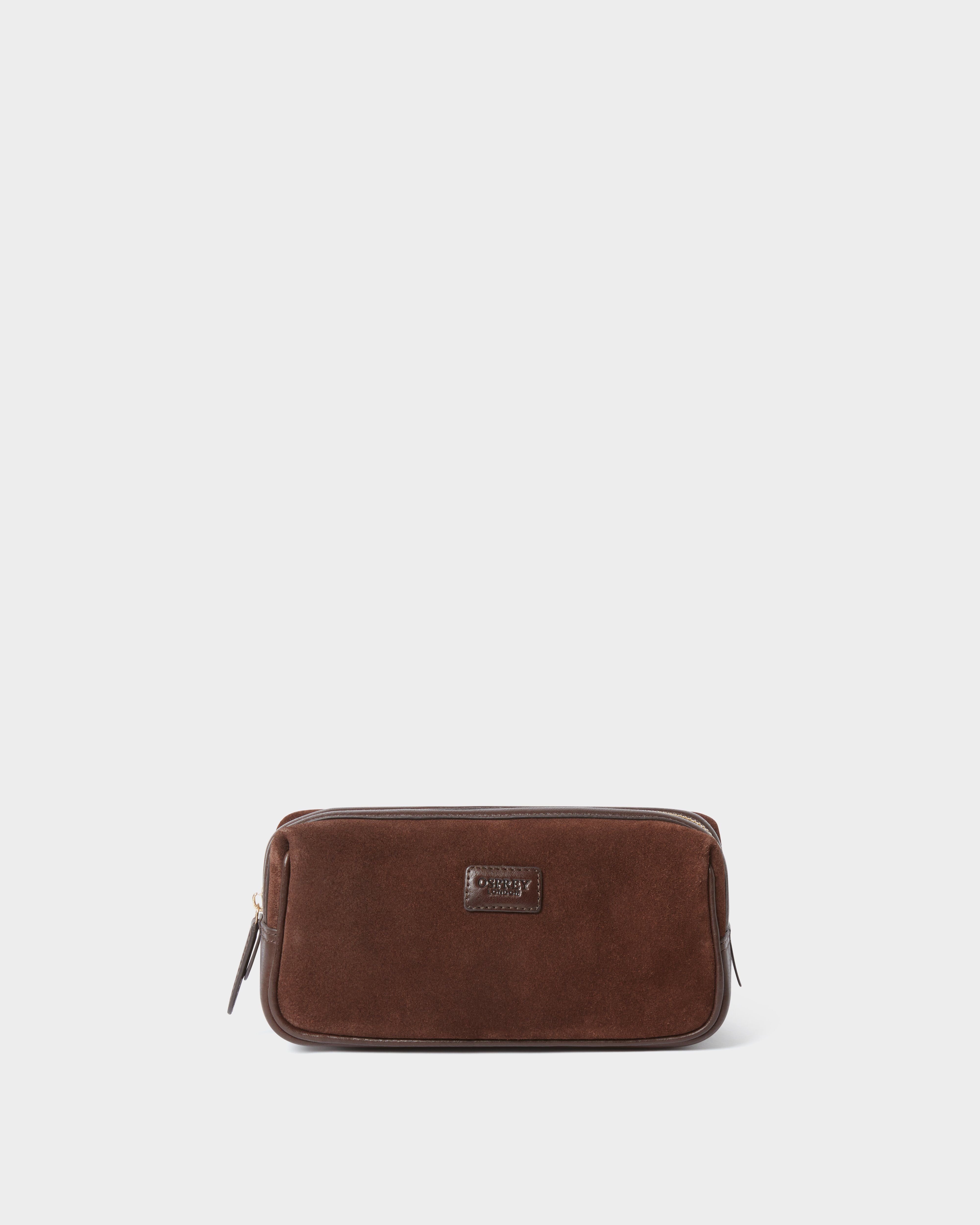 Image number 1 of The Mocha Suede Washbag in Bitter Chocolate