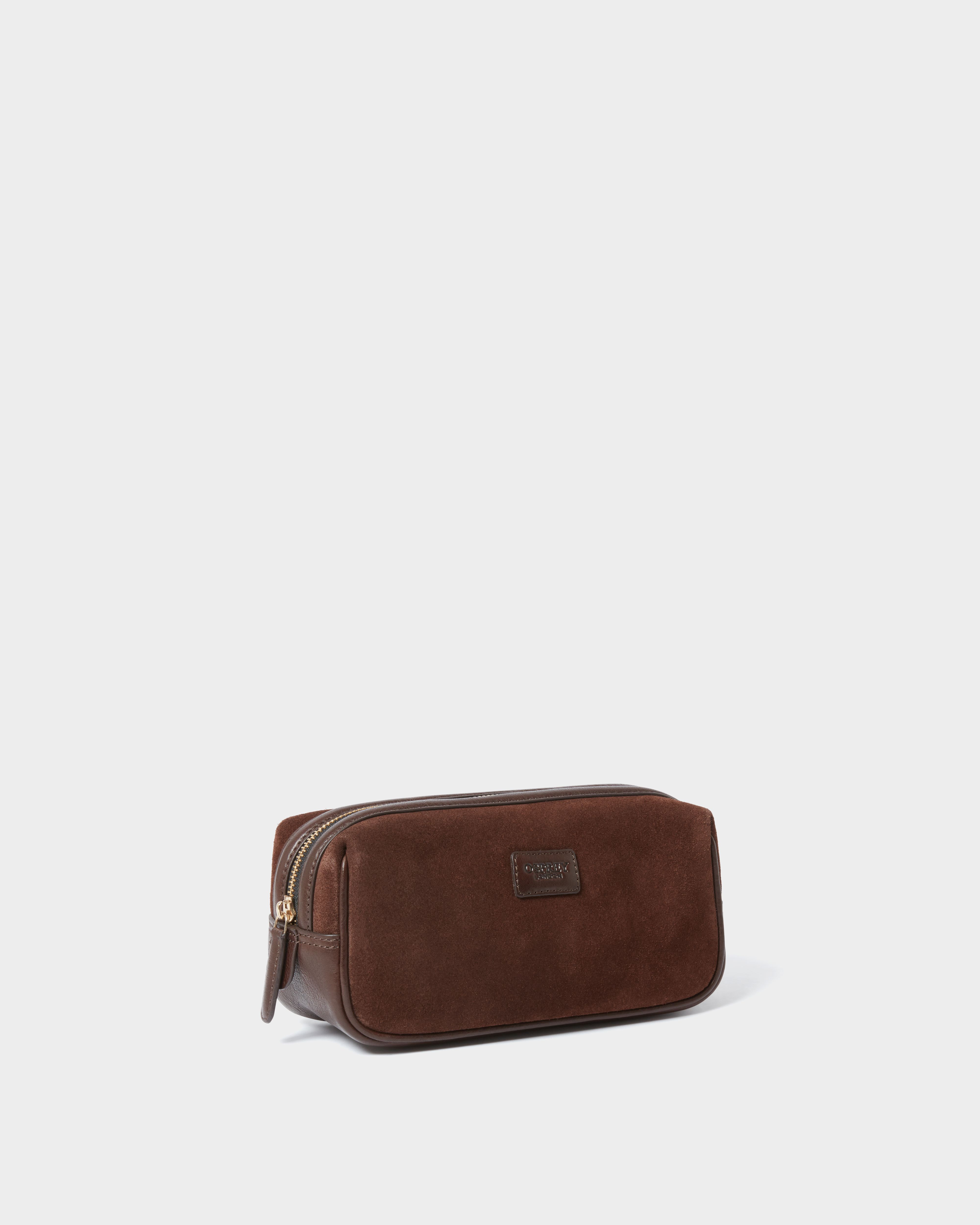 Image number 2 of The Mocha Suede Washbag in Bitter Chocolate