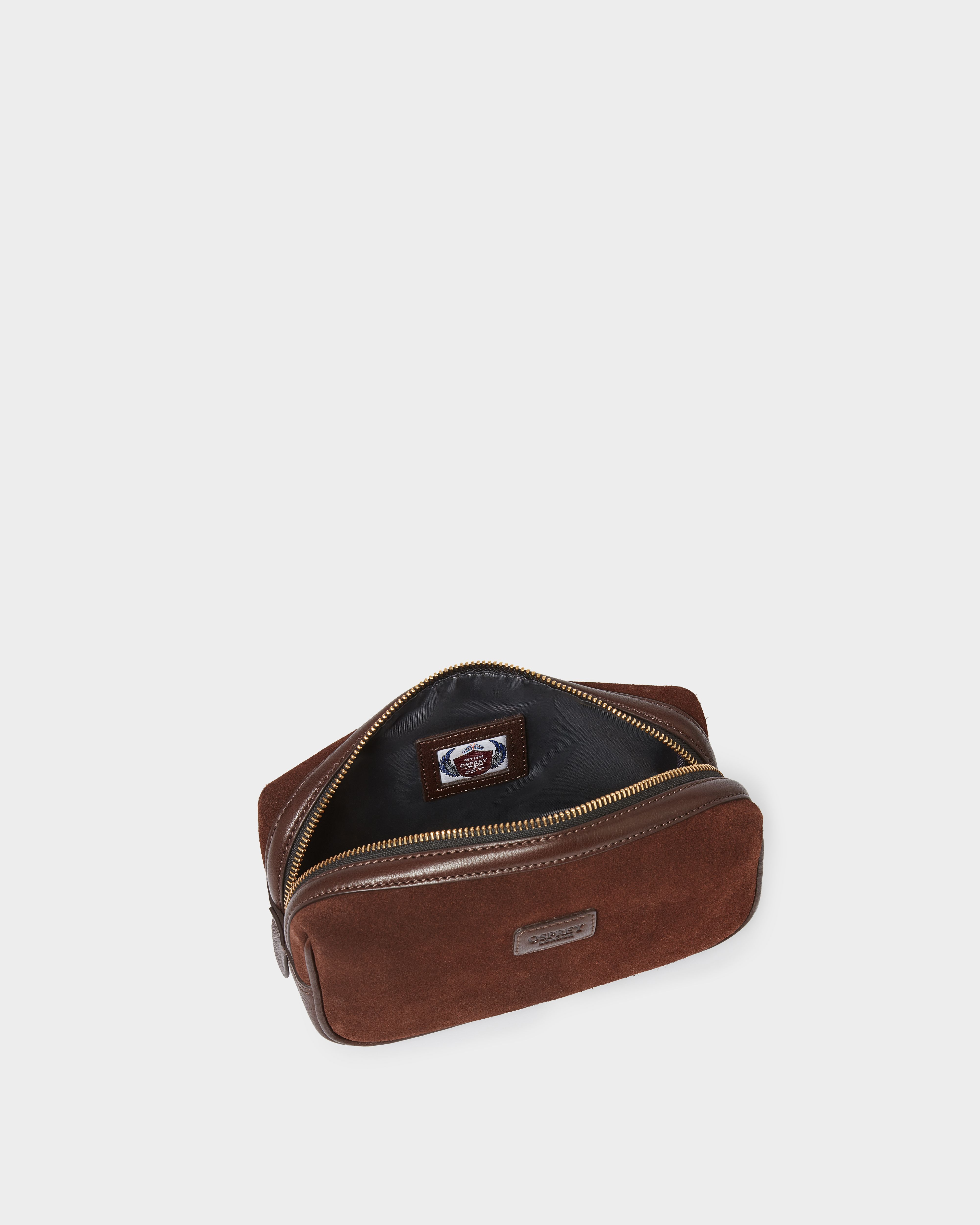 Image number 3 of The Mocha Suede Washbag in Bitter Chocolate