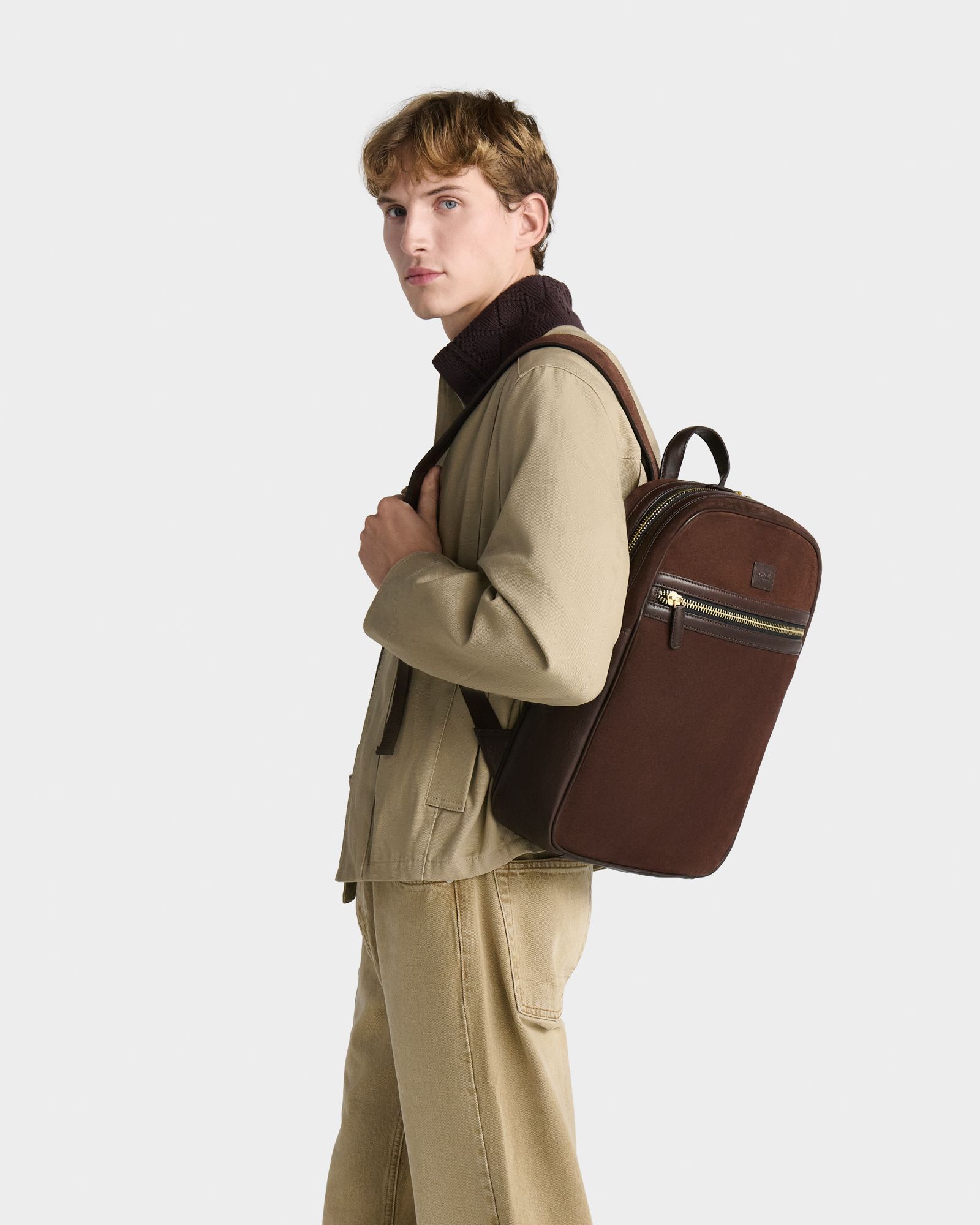 Image number 1 of The Mocha Suede Backpack in Bitter Chocolate
