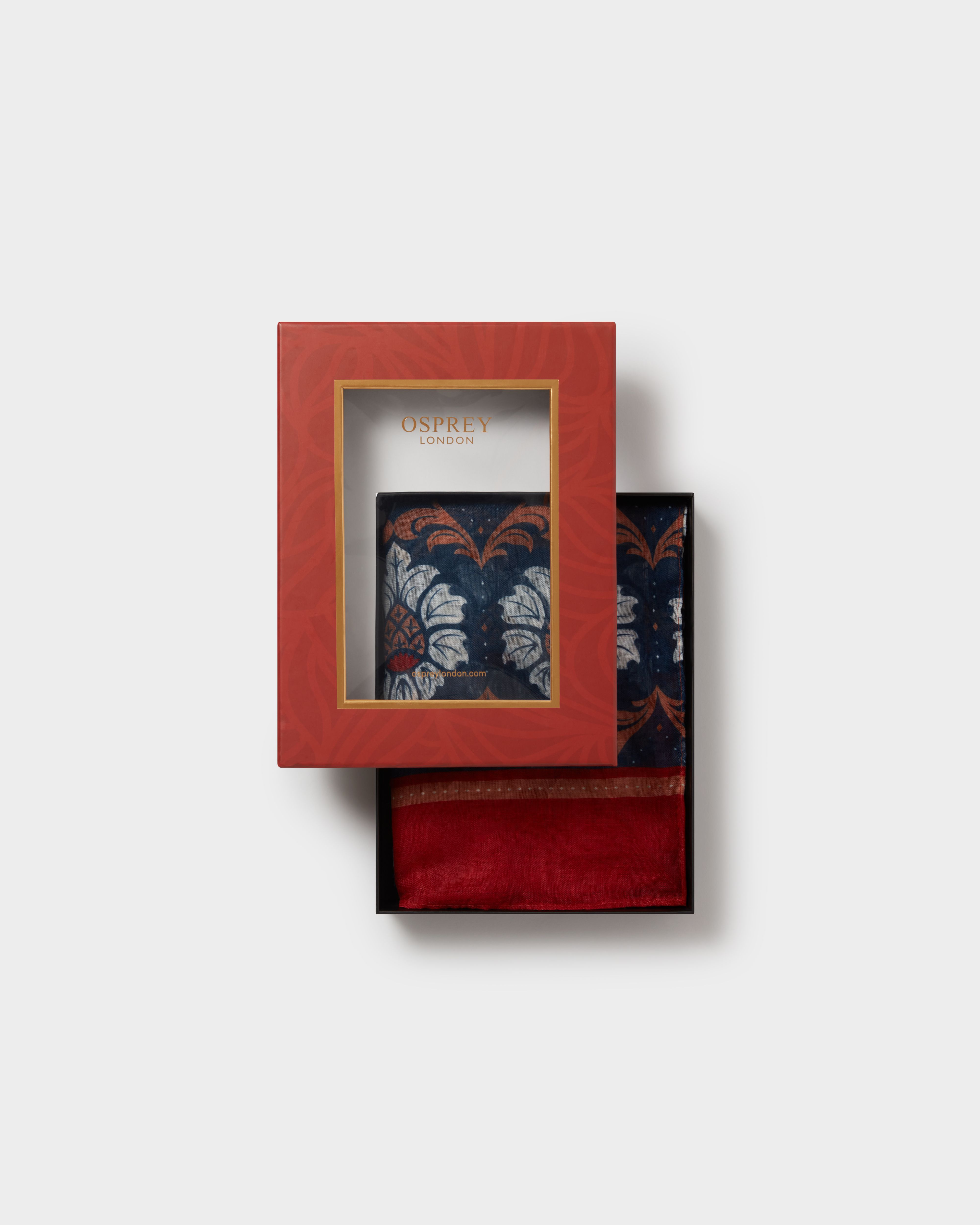Image number 2 of The Rosewood Garden Boxed Scarf in Navy & Red