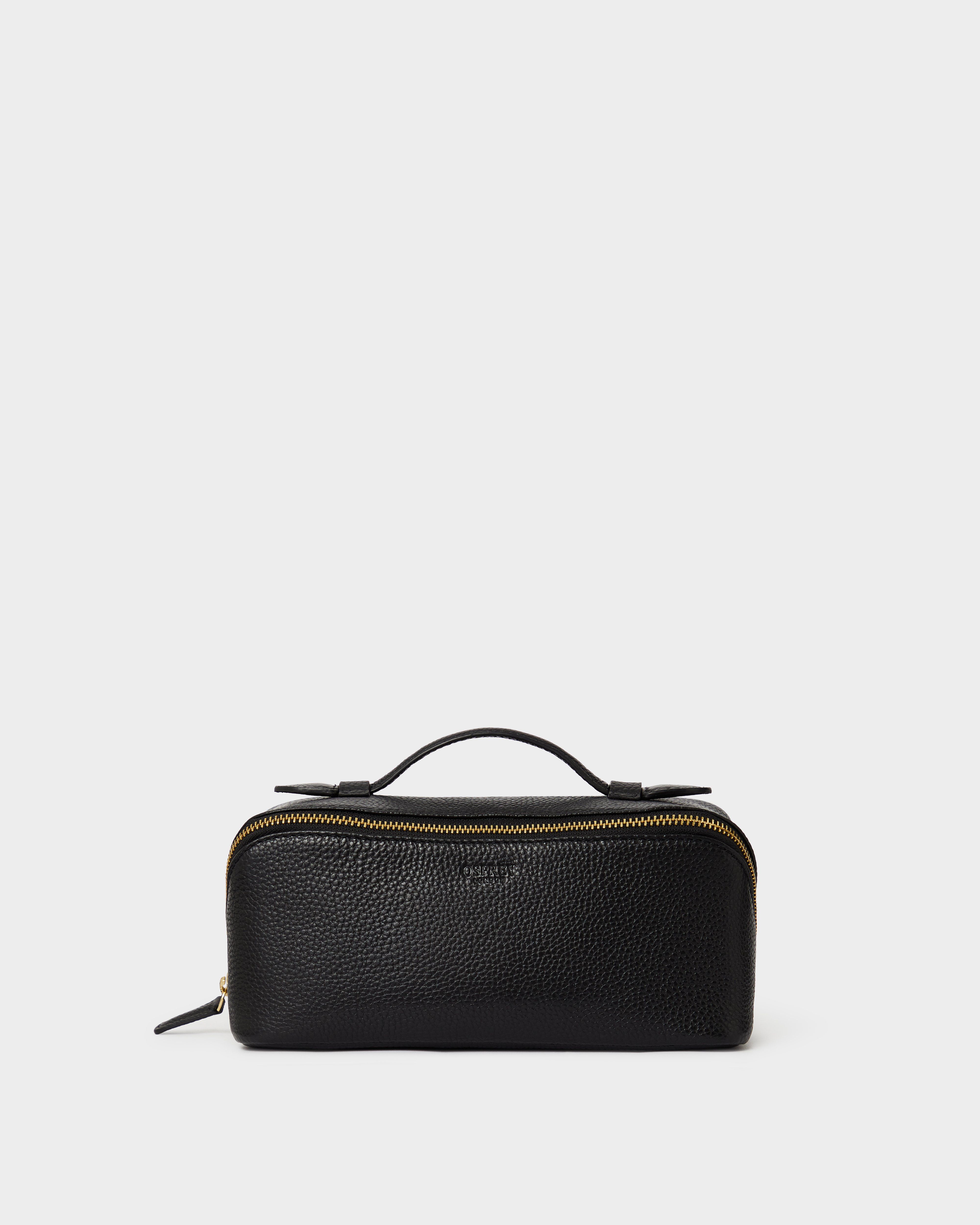 The Jet Set Leather Washbag in Black