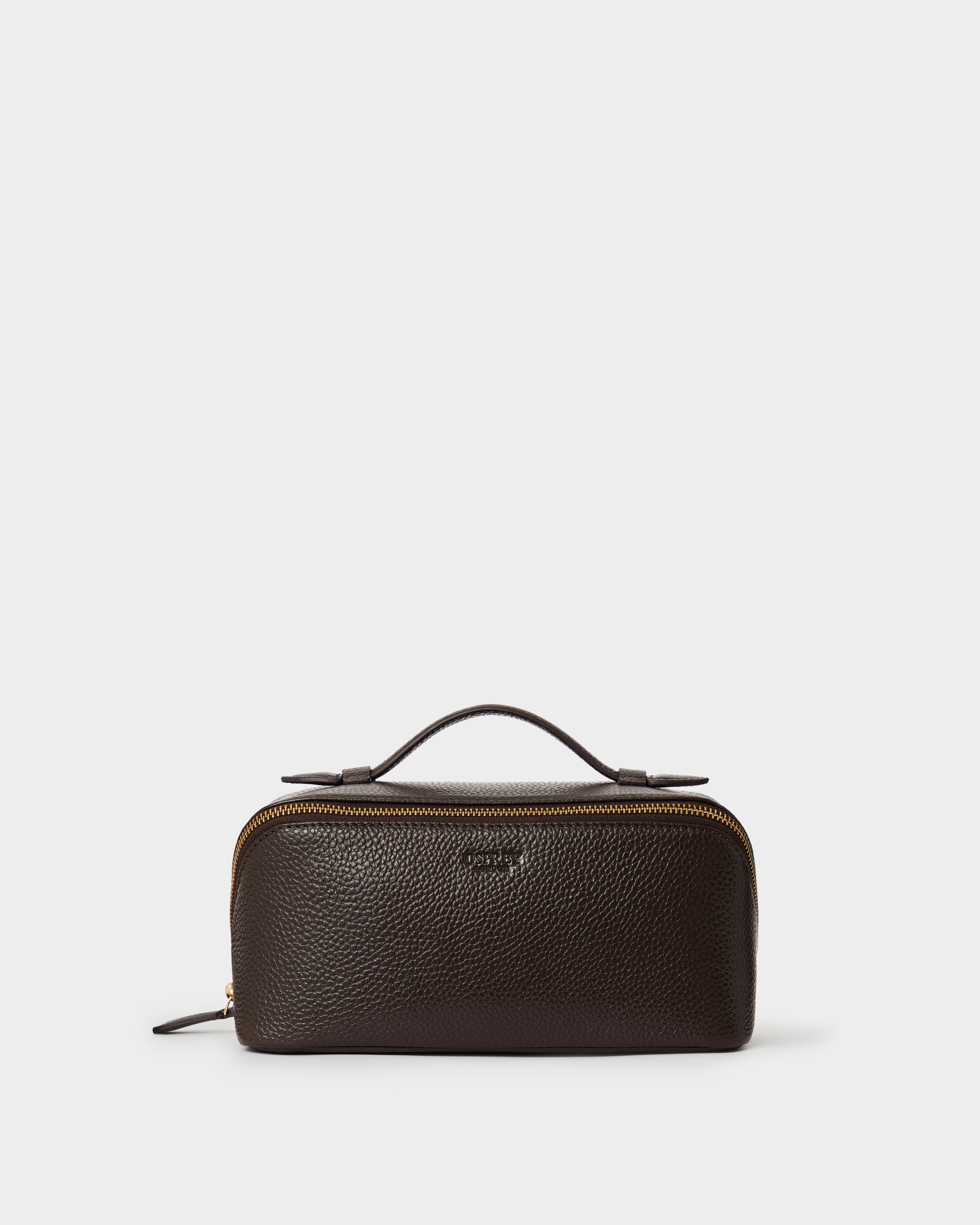The Jet Set Leather Washbag in Chocolate