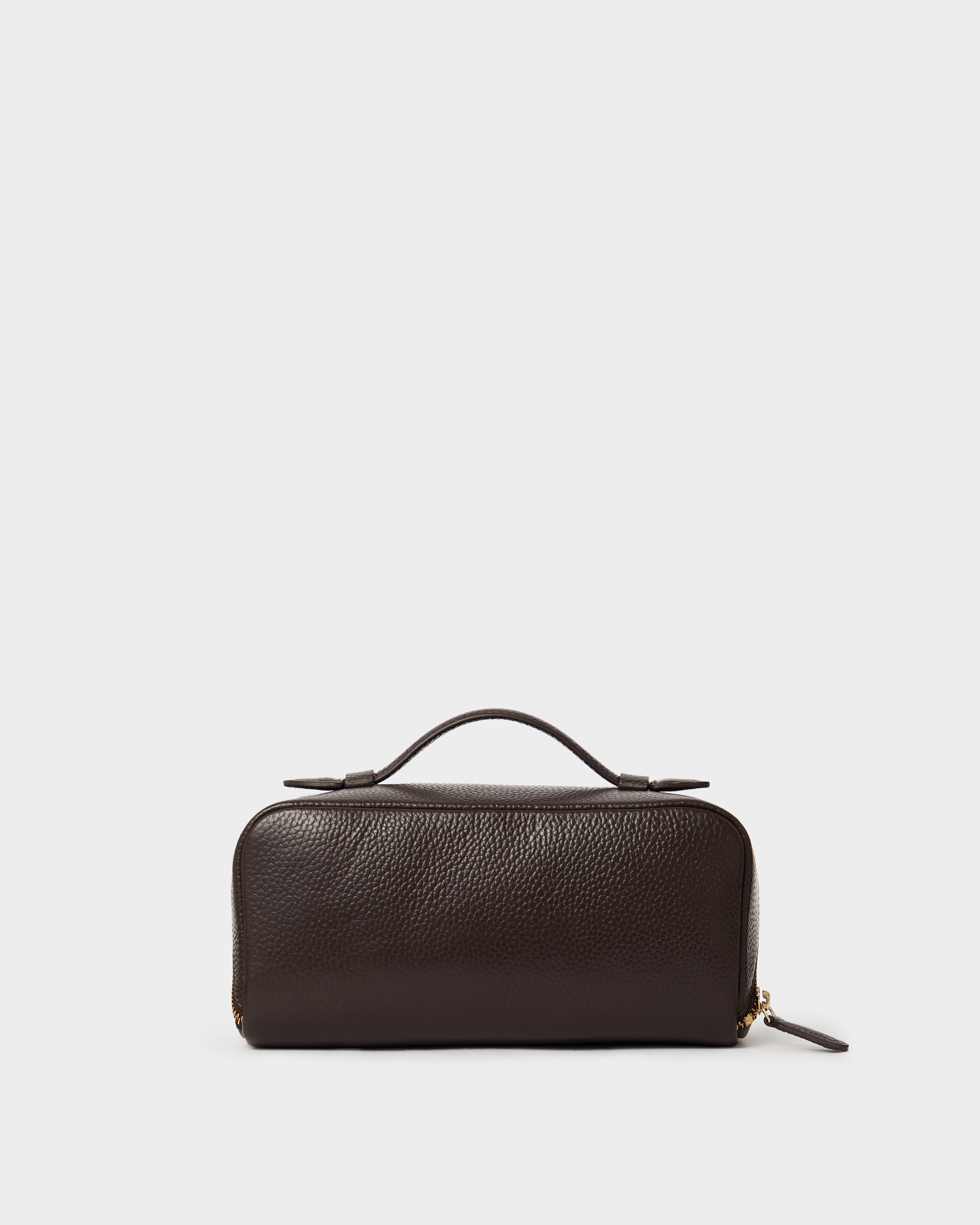 Image number 4 of The Jet Set Leather Washbag in Chocolate