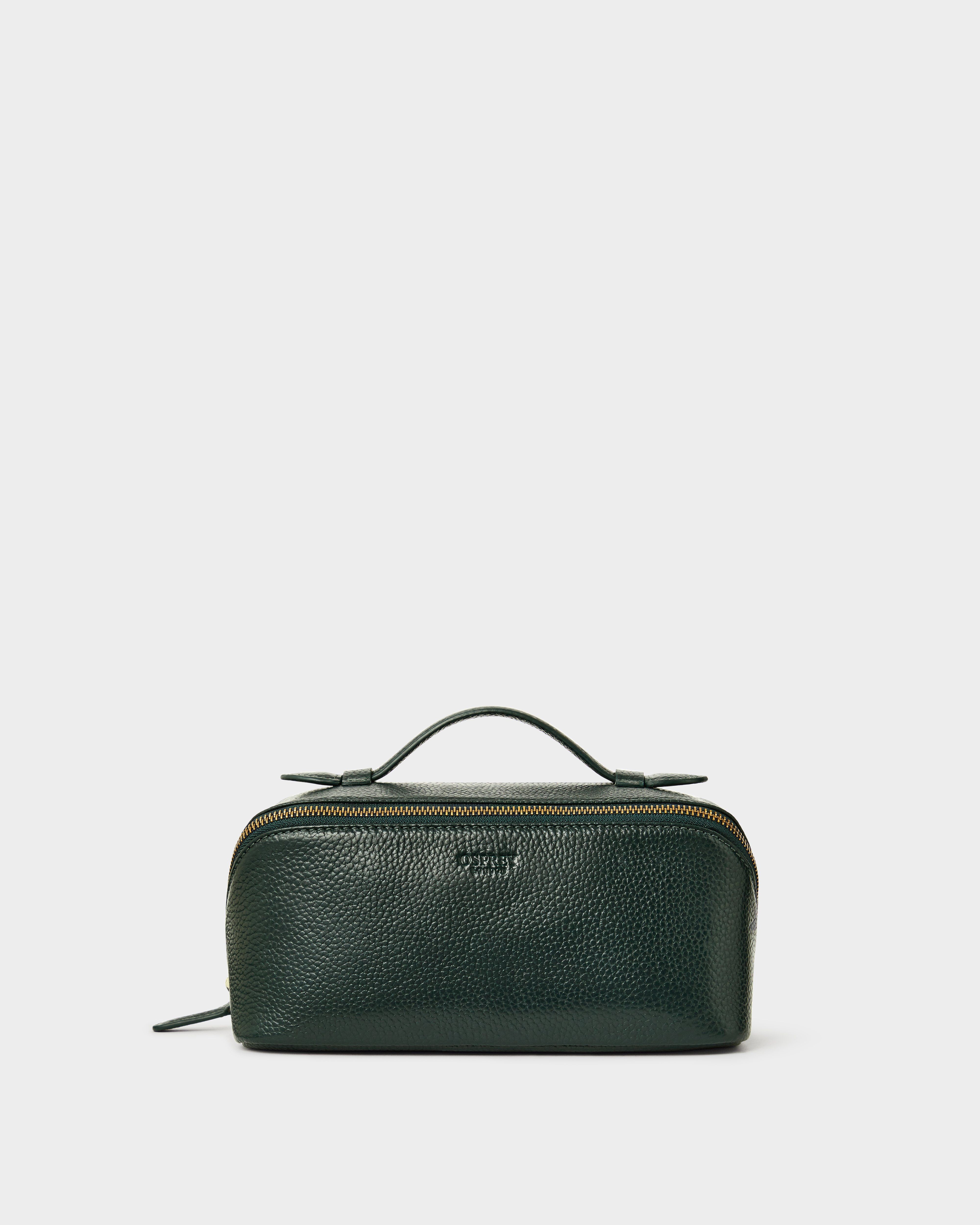 The Jet Set Leather Washbag in Forest