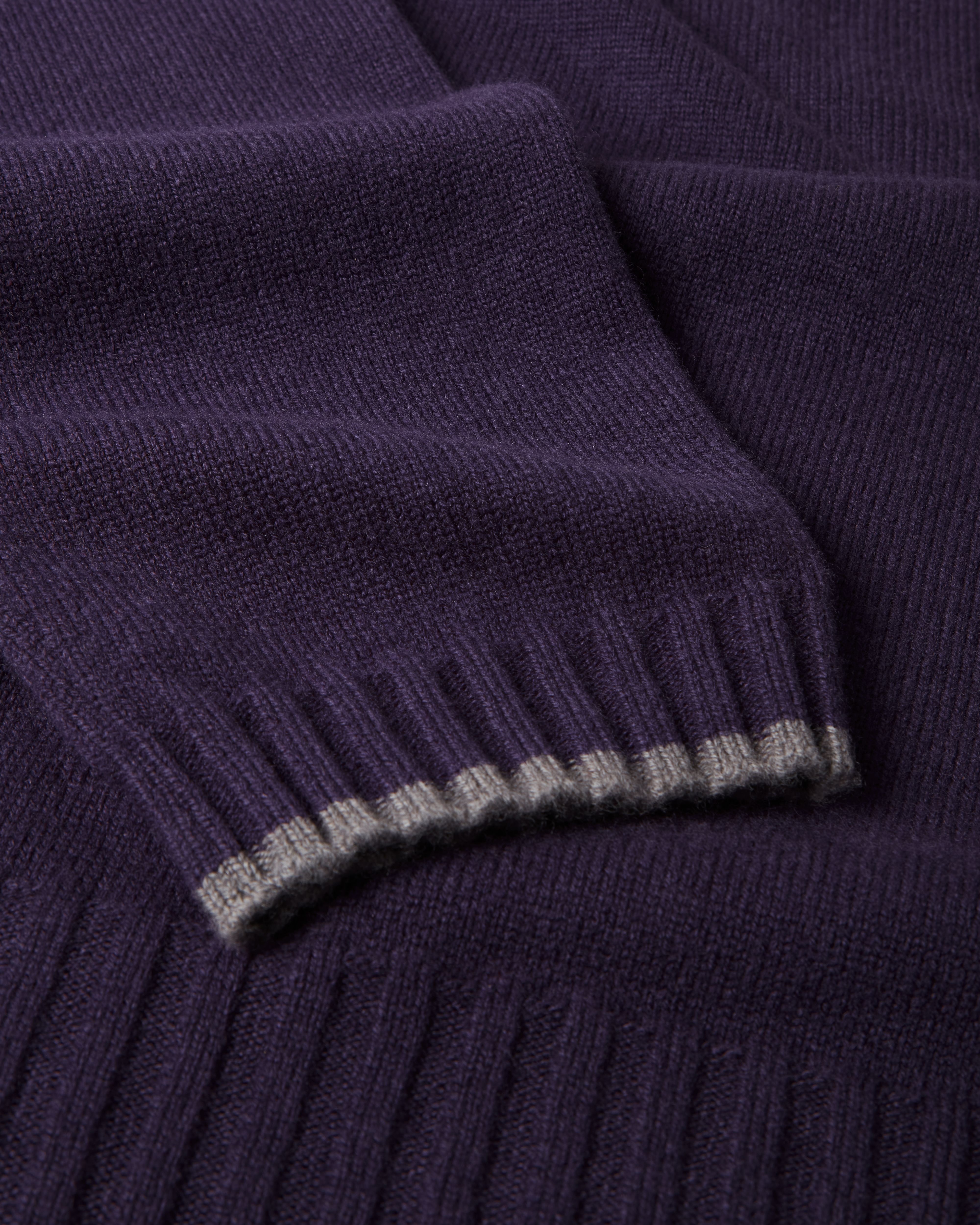 Image number 5 of The Chiltern Tipped Roll Neck Jumper in Blueberry & Smoke