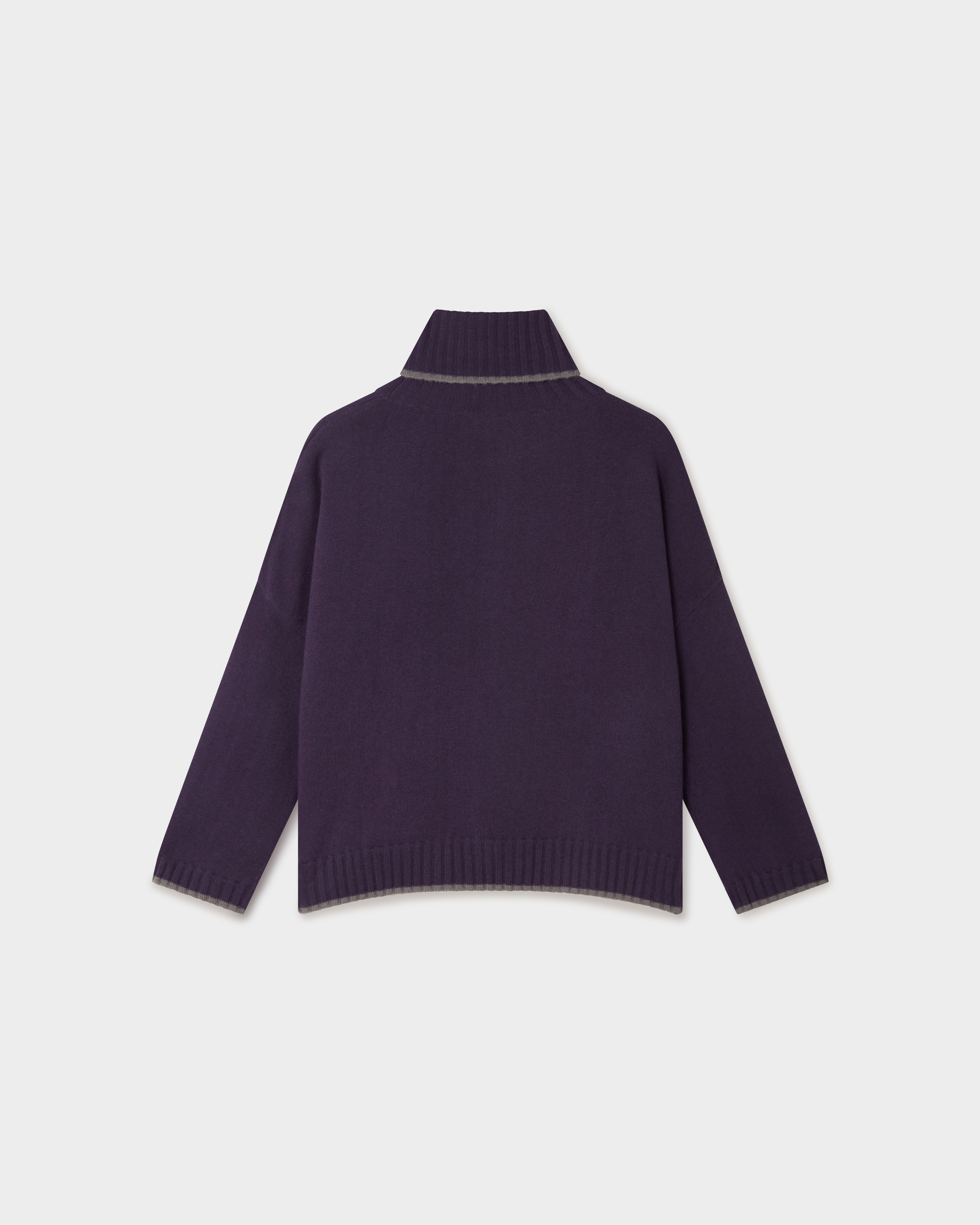 Image number 3 of The Chiltern Tipped Roll Neck Jumper in Blueberry & Smoke