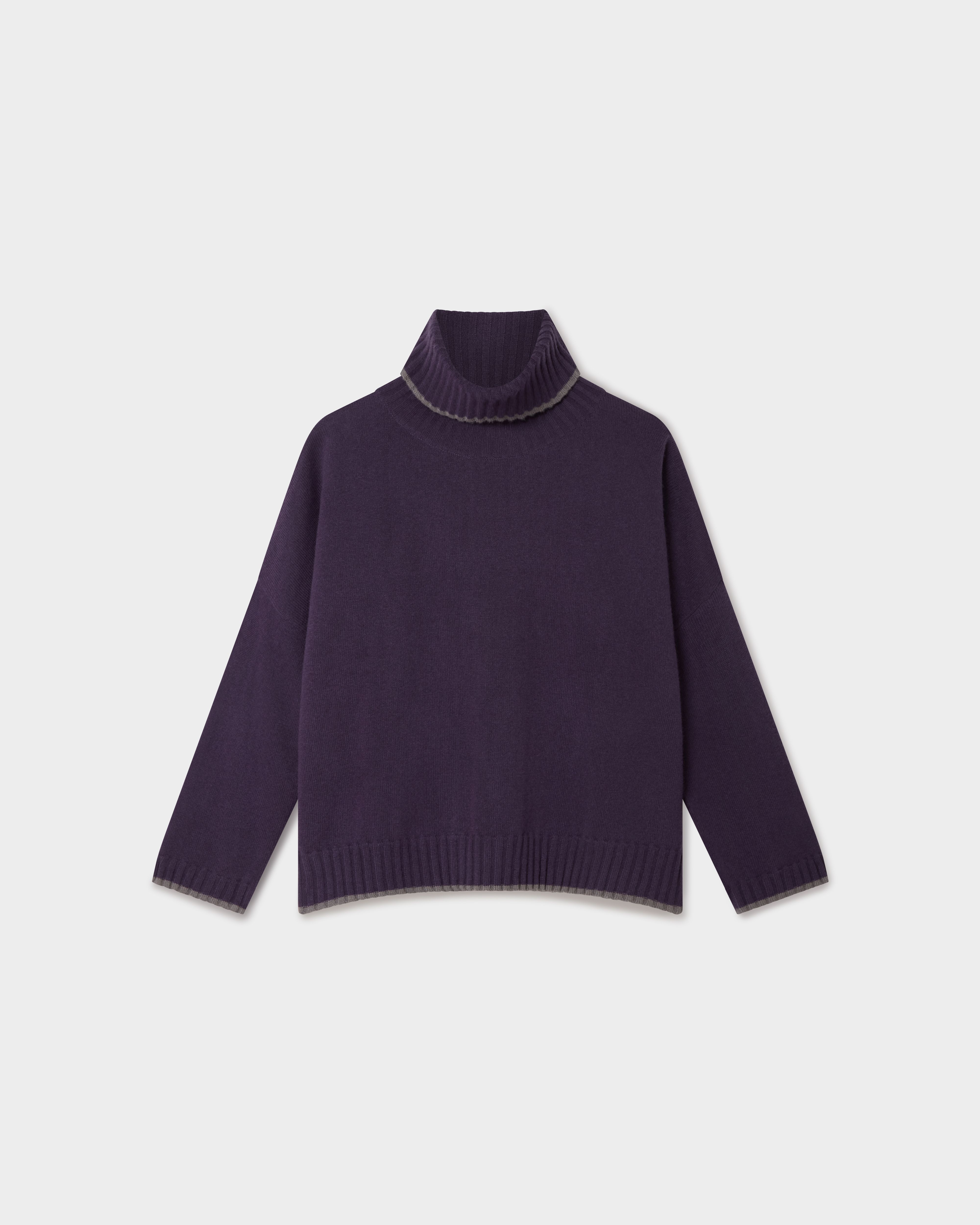 Image number 2 of The Chiltern Tipped Roll Neck Jumper in Blueberry & Smoke
