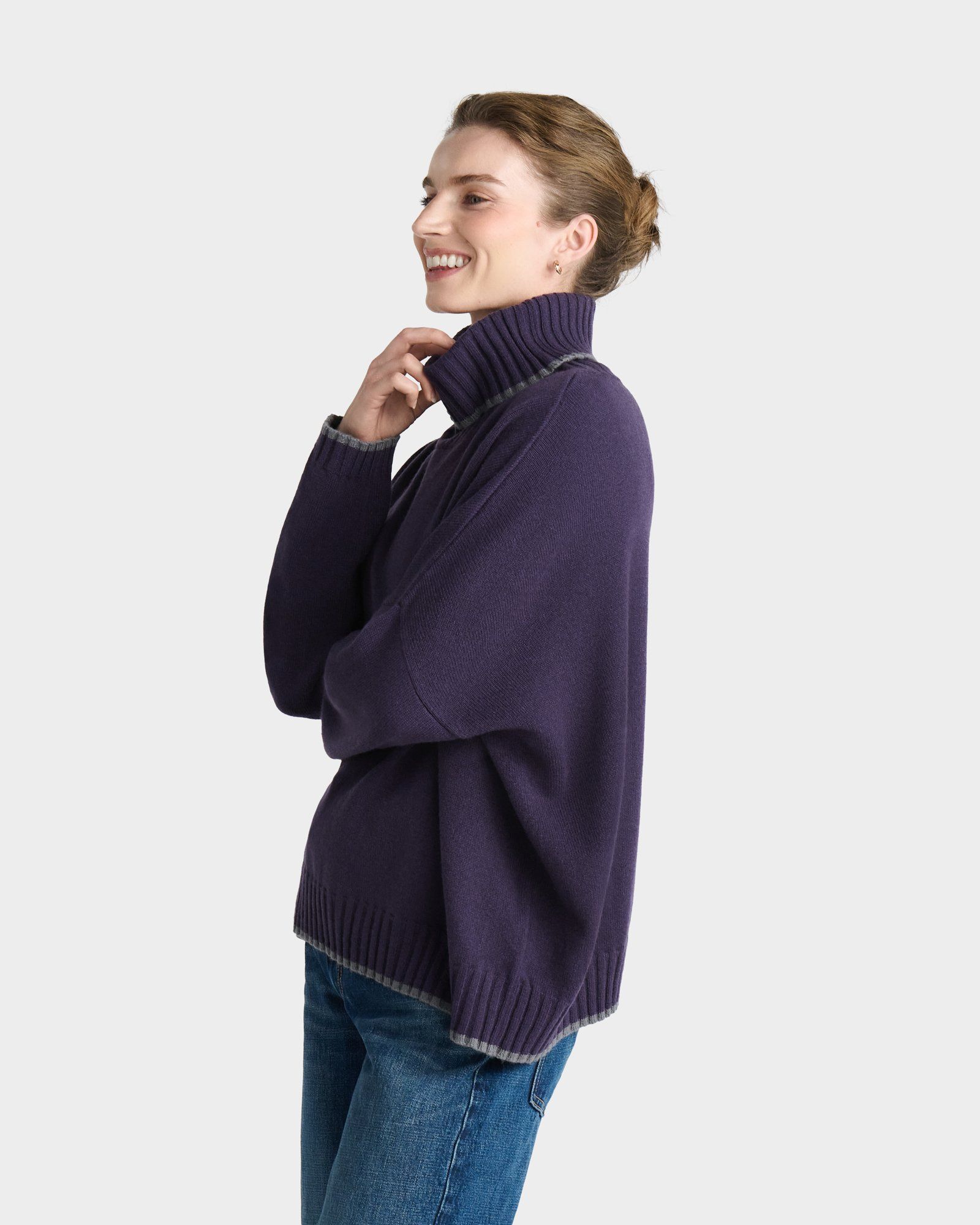 Image number 1 of The Chiltern Tipped Roll Neck Jumper in Blueberry & Smoke