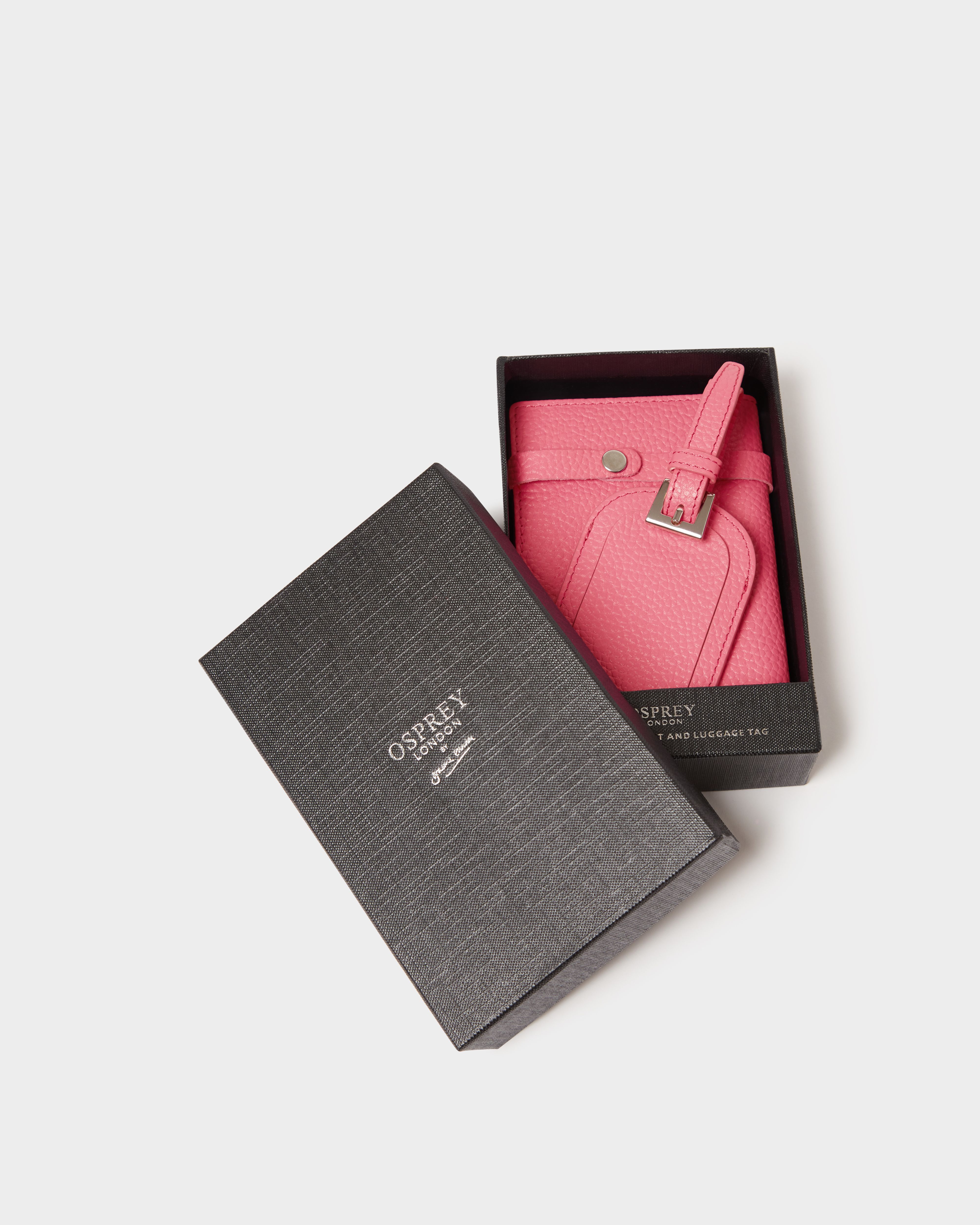 Image number 2 of The Neptune Leather Passport and Luggage Tag Set in Hot Pink
