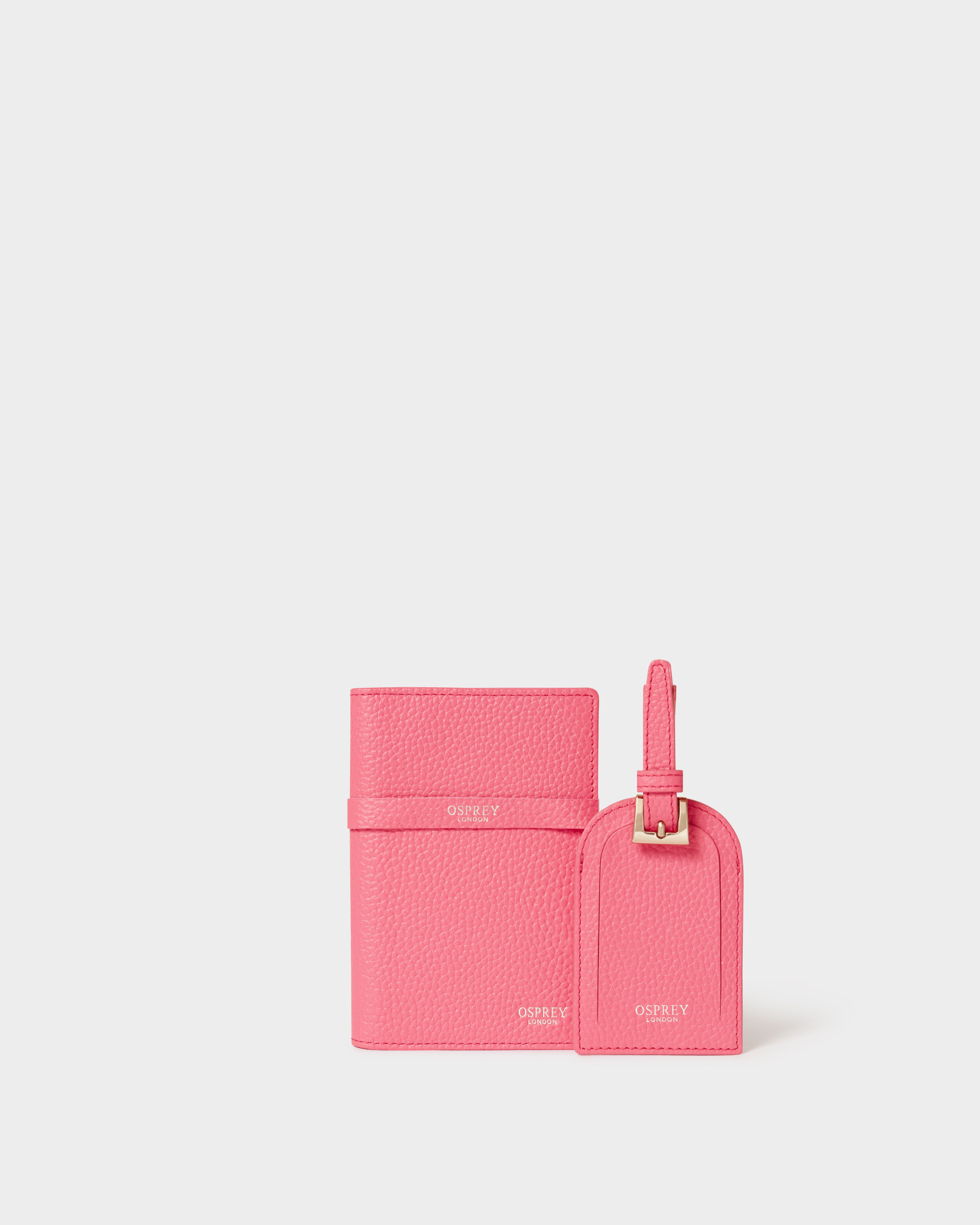 Image number 3 of The Neptune Leather Passport and Luggage Tag Set in Hot Pink