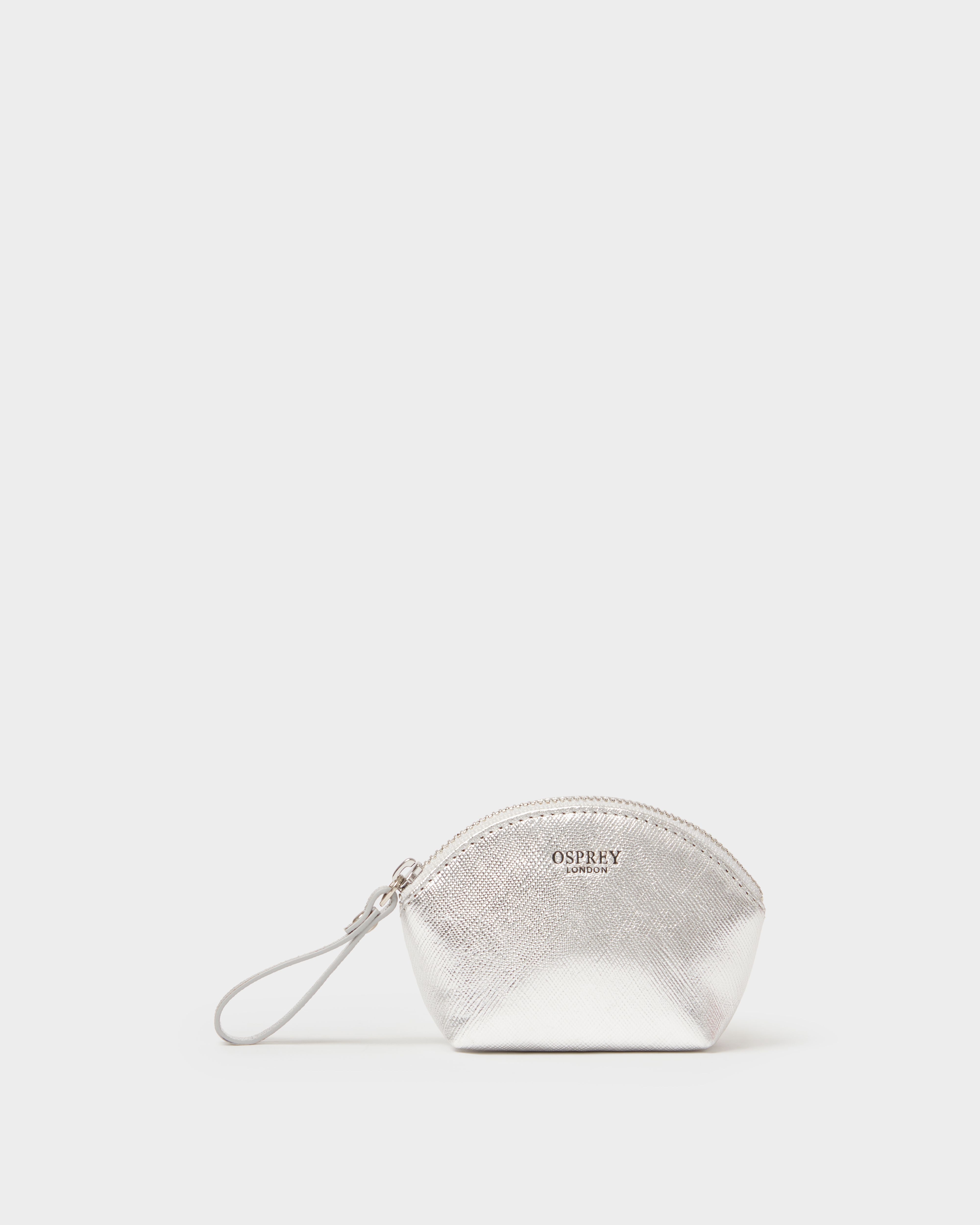 Image number 6 of The Neptune Leather Mirror Card Holder and Small Pouch in Metallic Silver