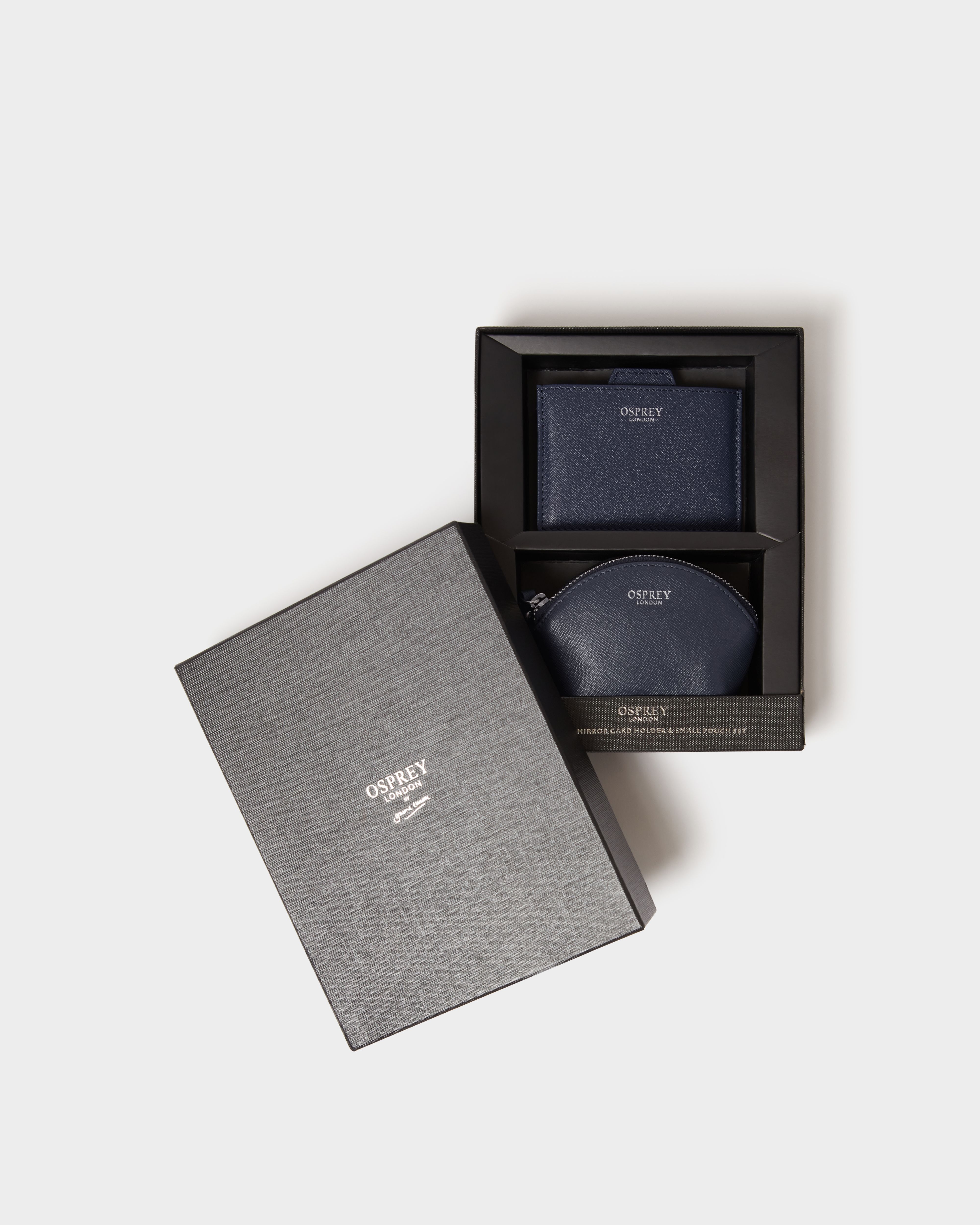 Image number 2 of The Neptune Leather Mirror Card Holder and Small Pouch in Navy