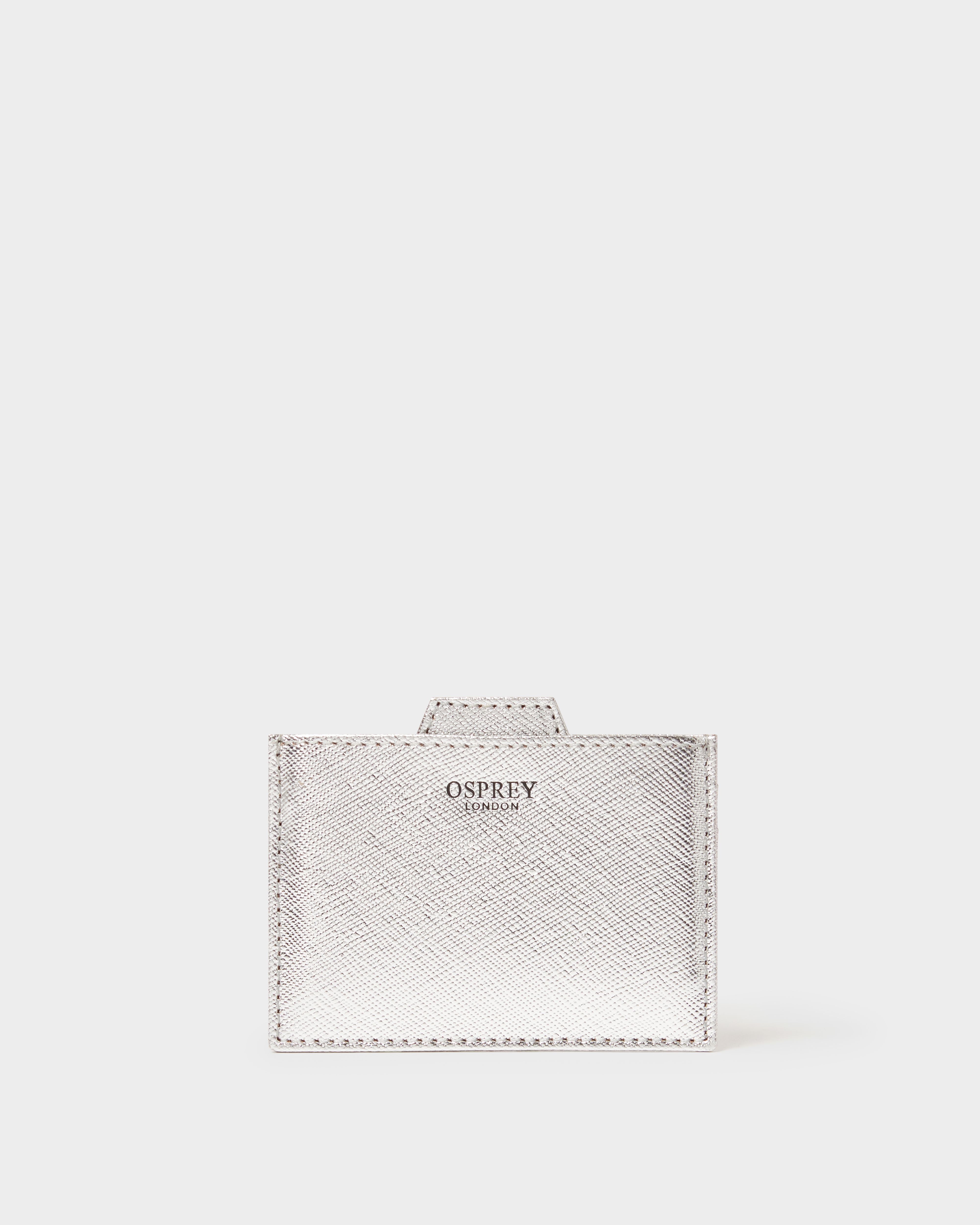 Image number 4 of The Neptune Leather Mirror Card Holder and Small Pouch in Metallic Silver