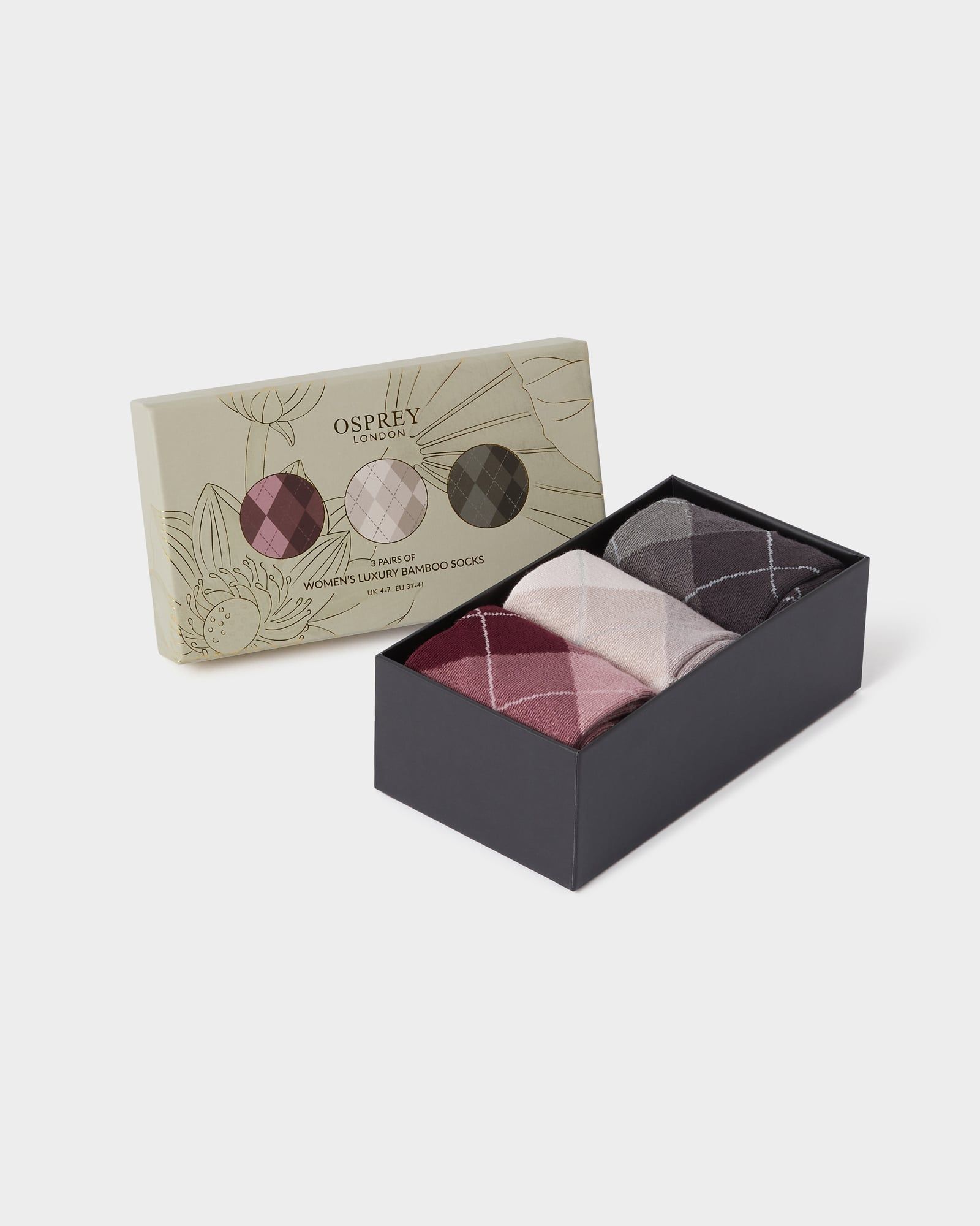 Image number 1 of Women's Bamboo Boxed Socks Set of 3 in Burgundy Multi