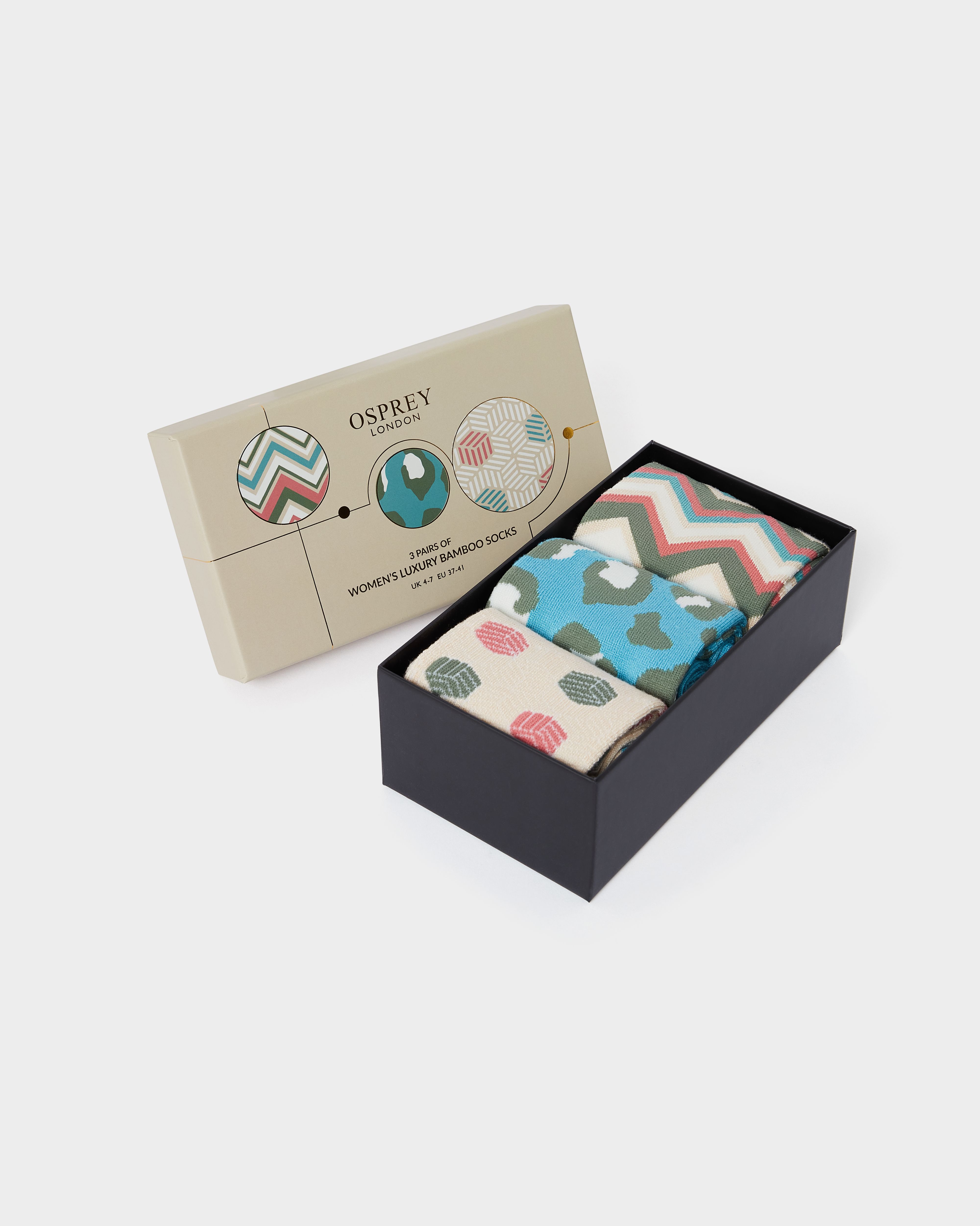 Women's Luxury Boxed Socks Set of 3 in Pink Multi