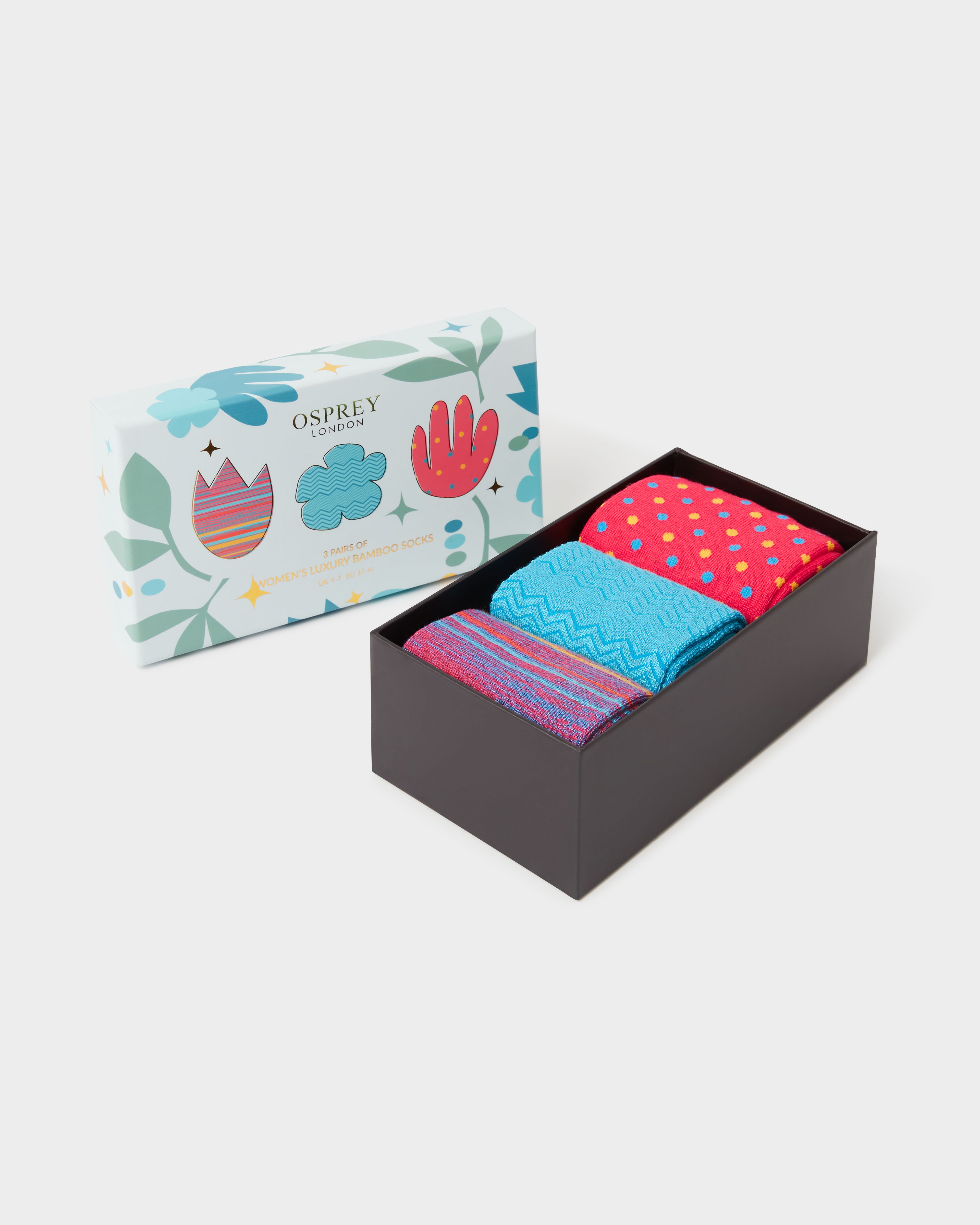 Image number 1 of Women's Luxury Boxed Socks Set of 3 in Teal Multi