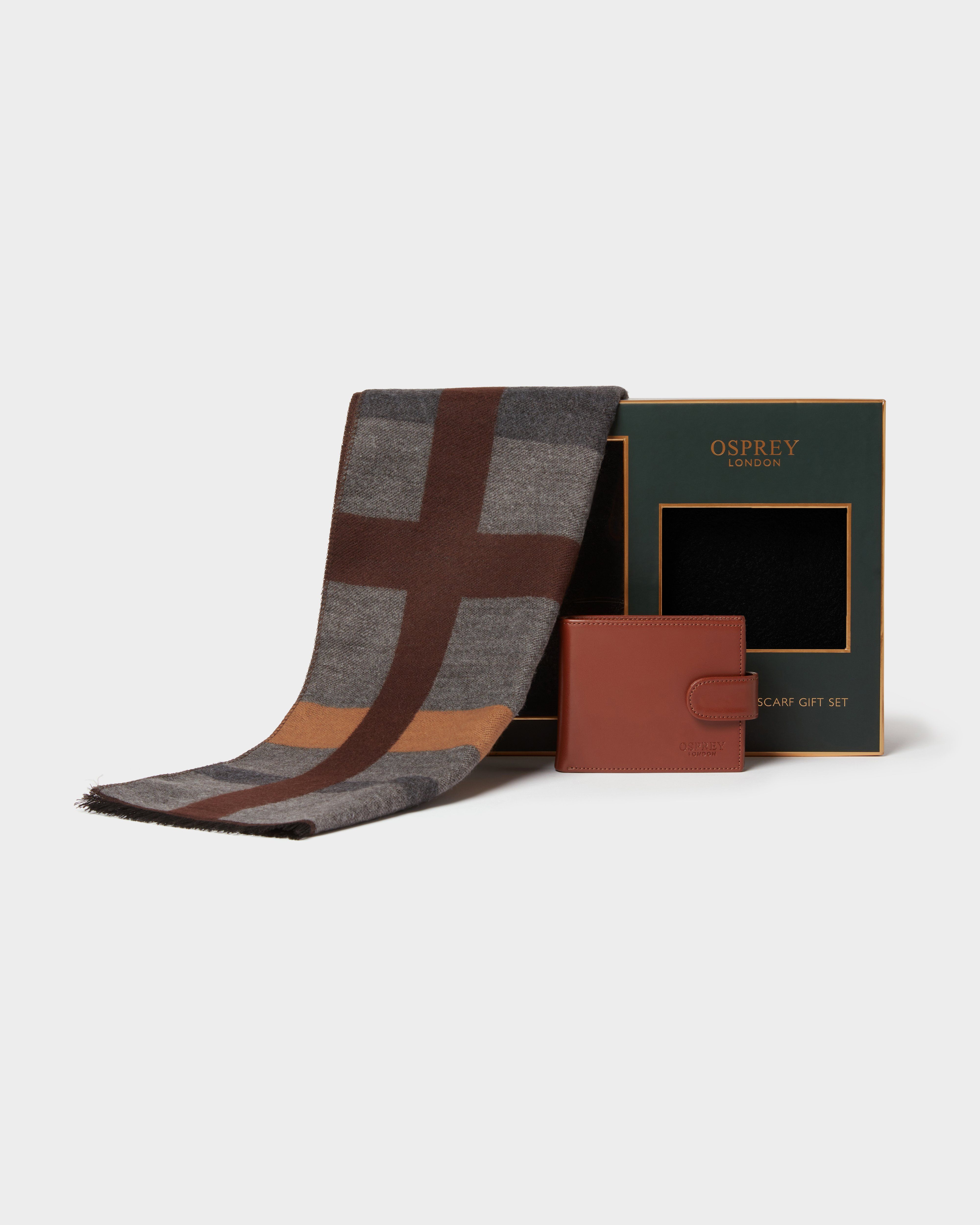 The Coin Wallet and Scarf Set in Green & Brown