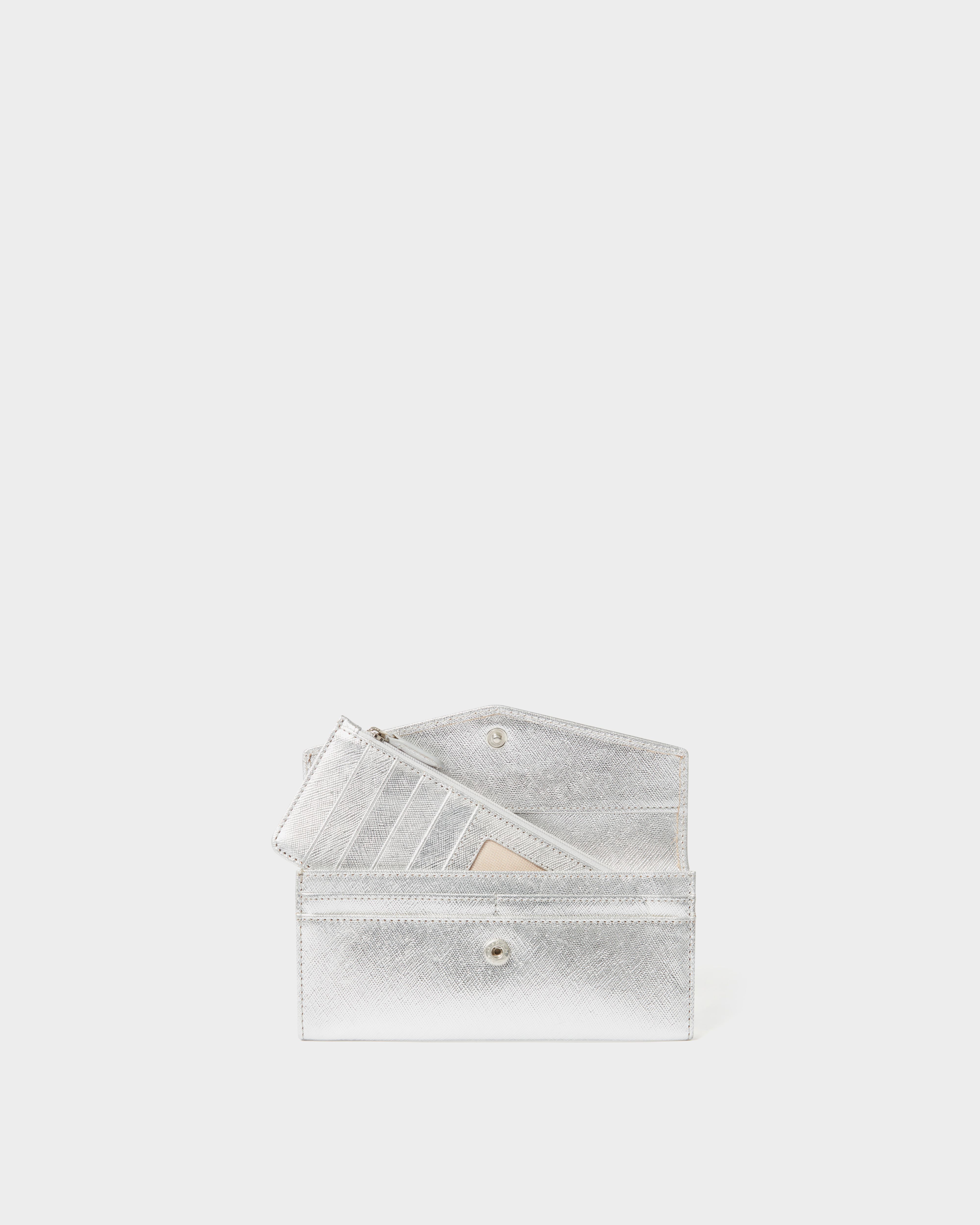 Image number 3 of The Neptune Leather Matinee Purse in Metallic Silver