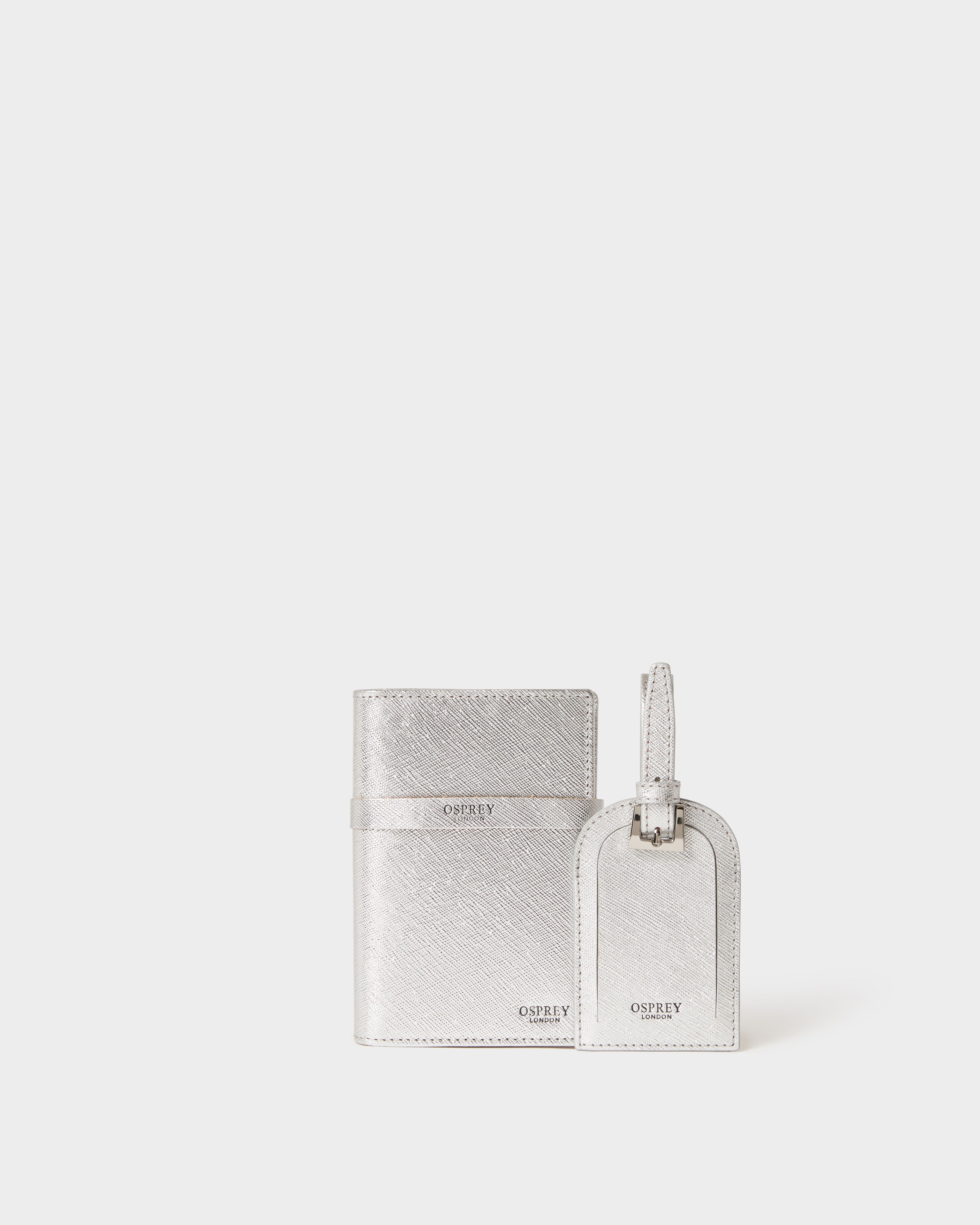 Image number 3 of The Neptune Leather Passport and Luggage Tag Set in Metallic Silver