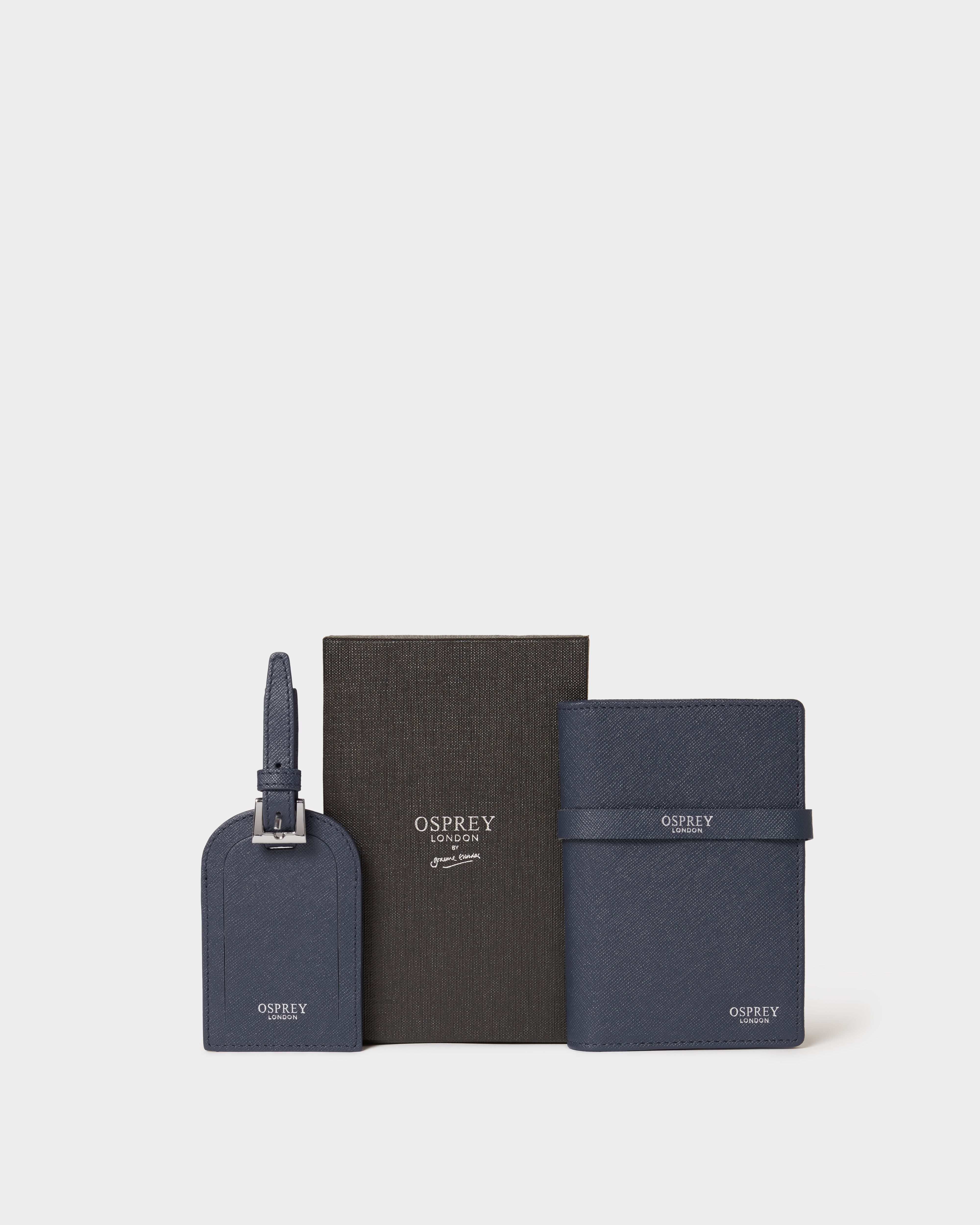 The Neptune Leather Passport and Luggage Tag Set in Navy