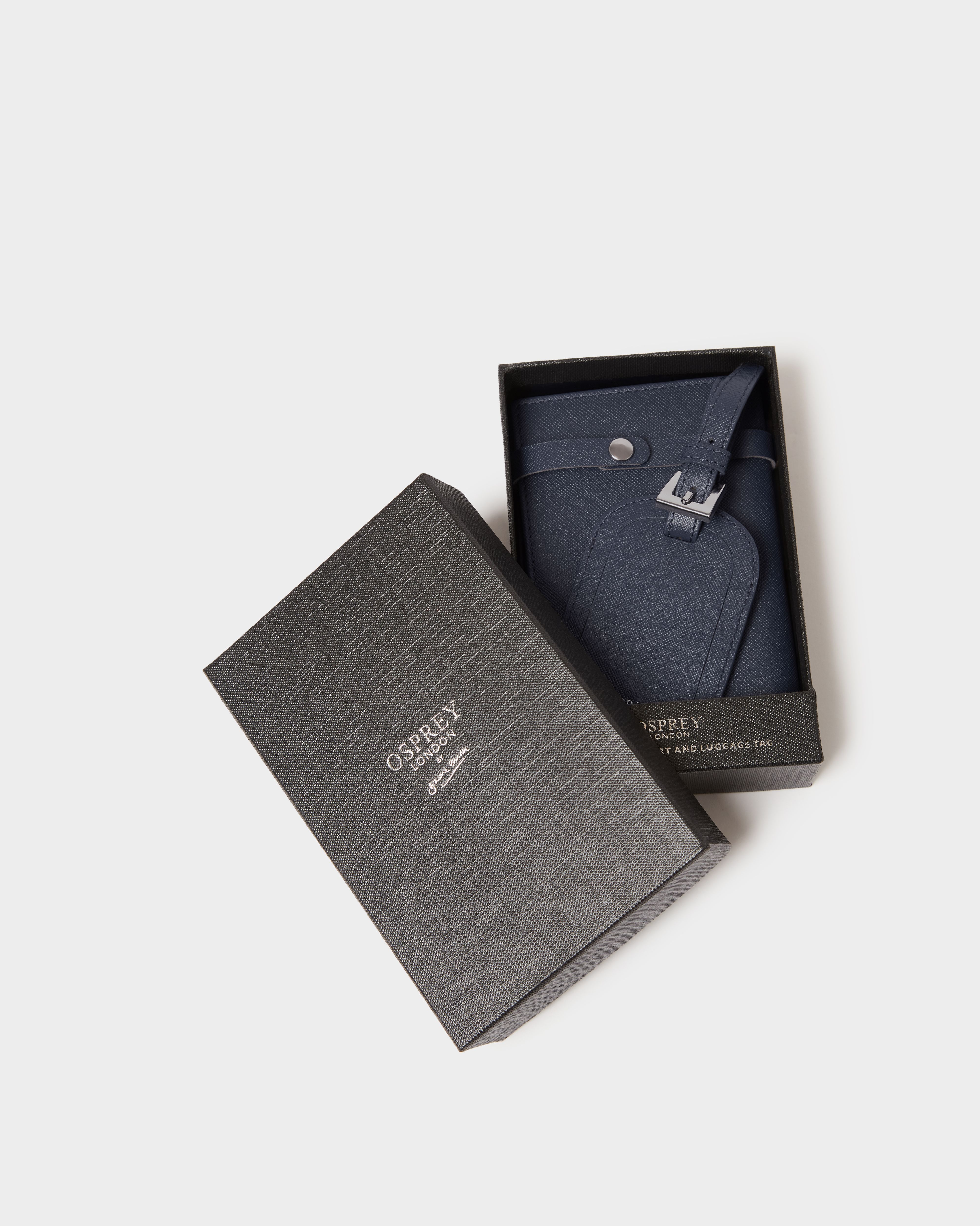 Image number 2 of The Neptune Leather Passport and Luggage Tag Set in Navy