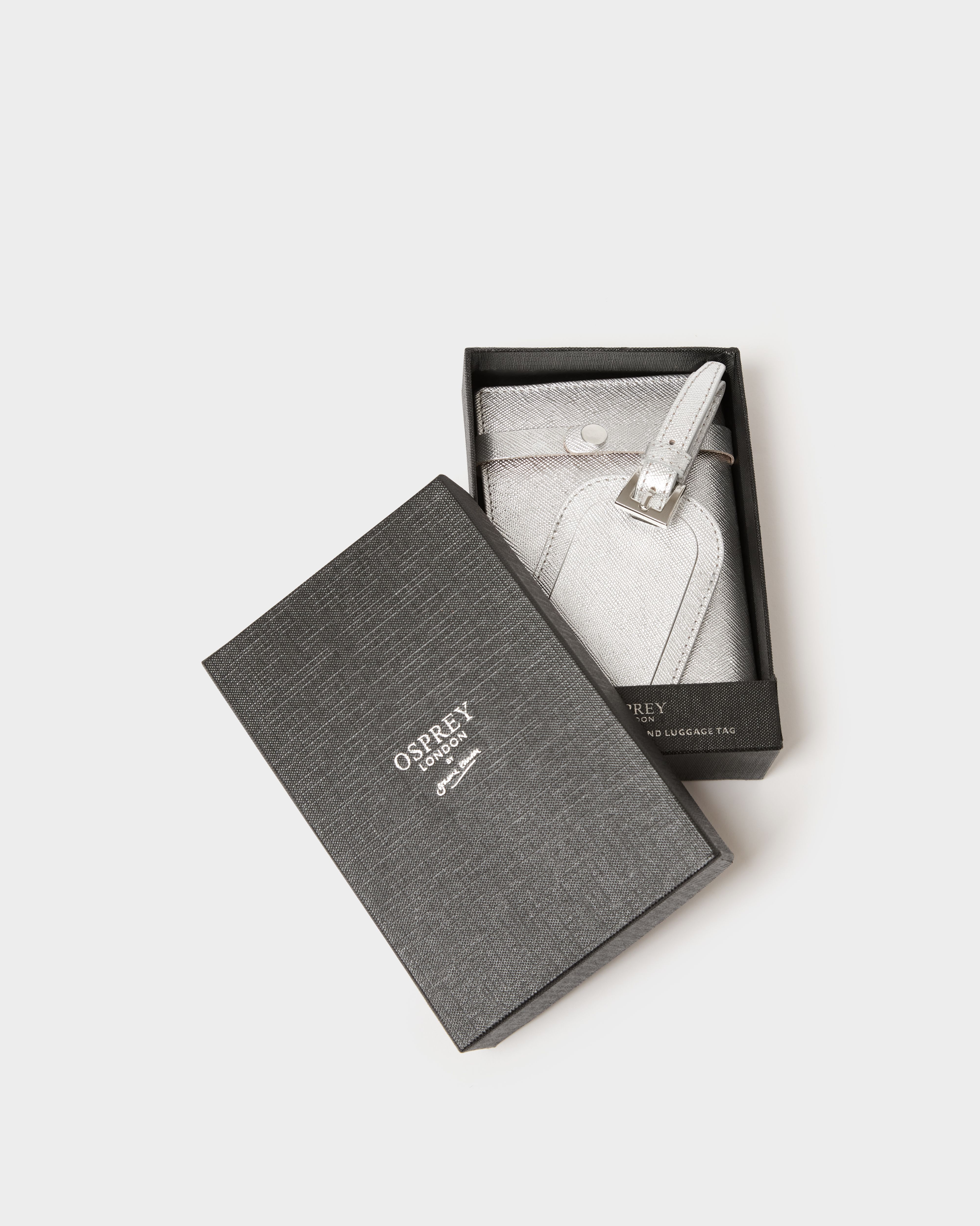 Image number 2 of The Neptune Leather Passport and Luggage Tag Set in Metallic Silver