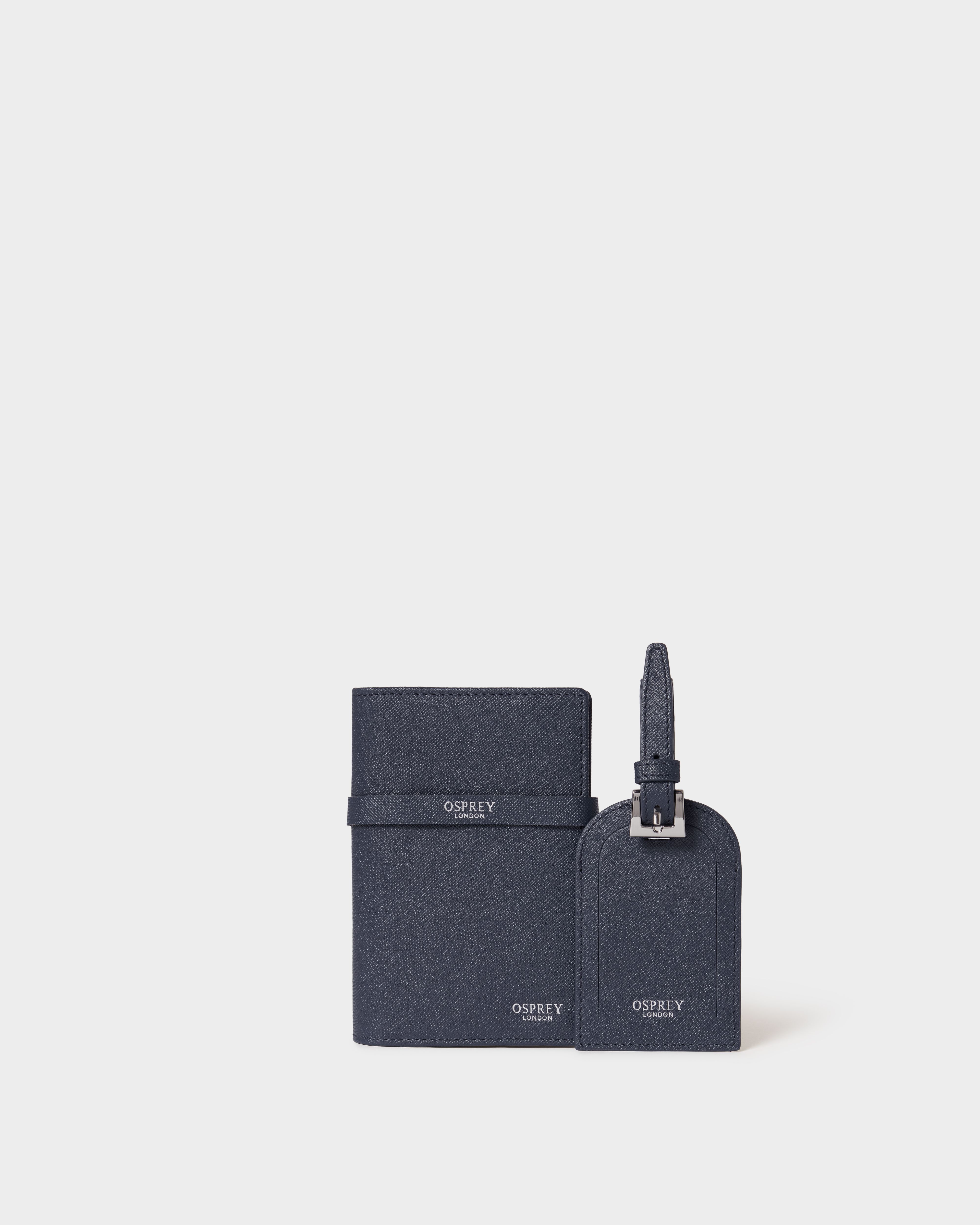 Image number 3 of The Neptune Leather Passport and Luggage Tag Set in Navy
