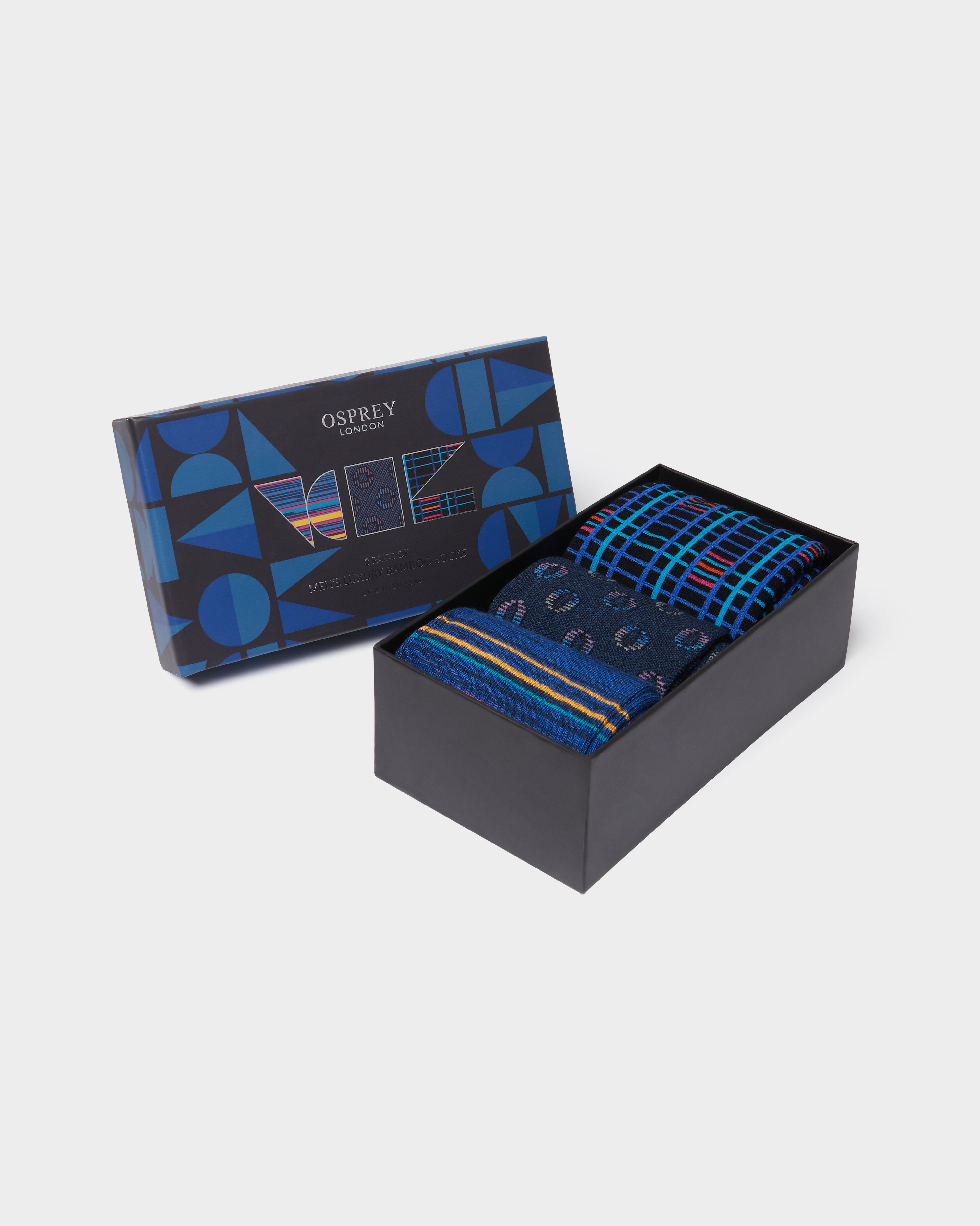 Mens Bamboo Boxed Socks Set of 3 in Purple Multi