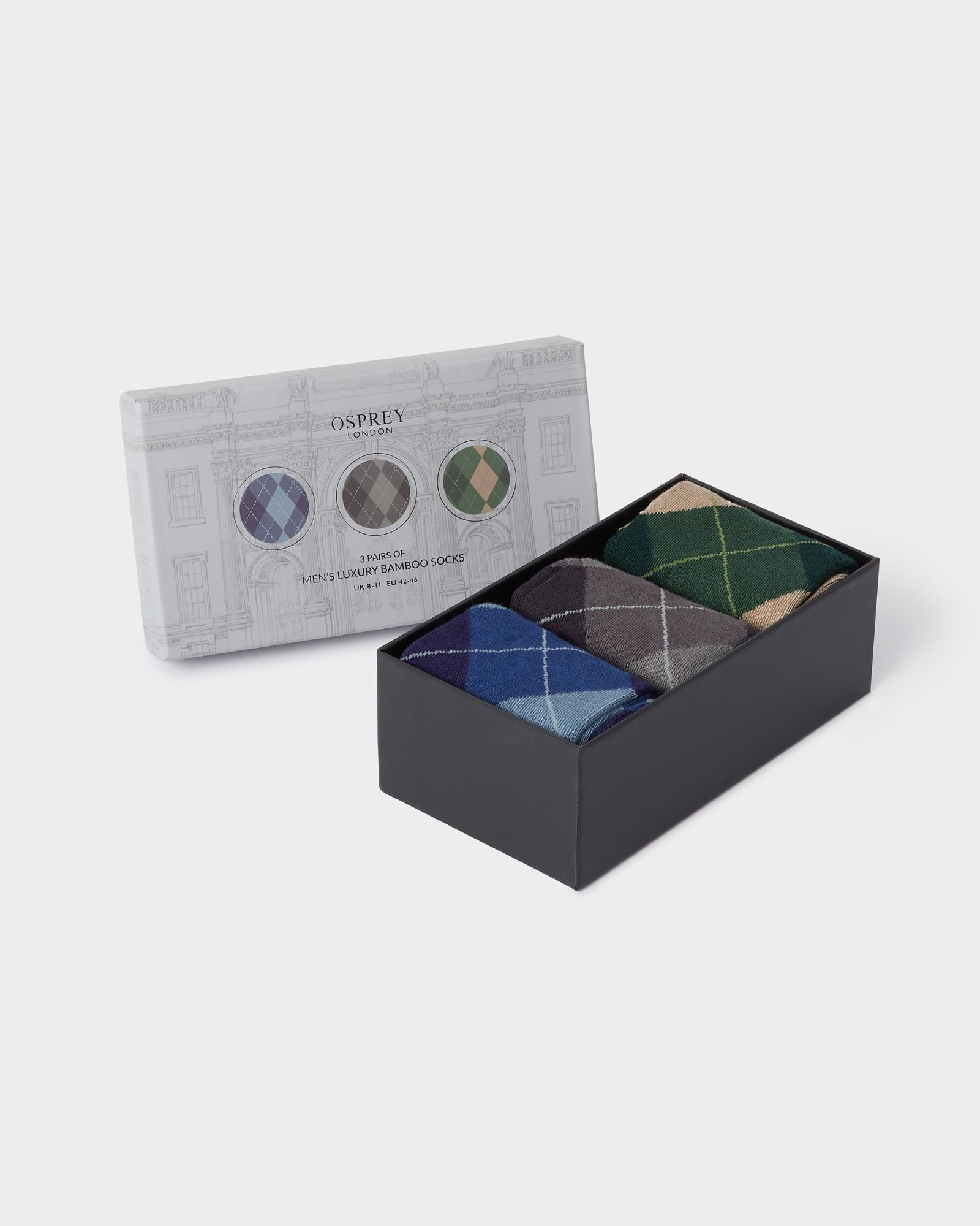 Image number 1 of Mens Bamboo Boxed Socks Set of 3 in Navy Multi