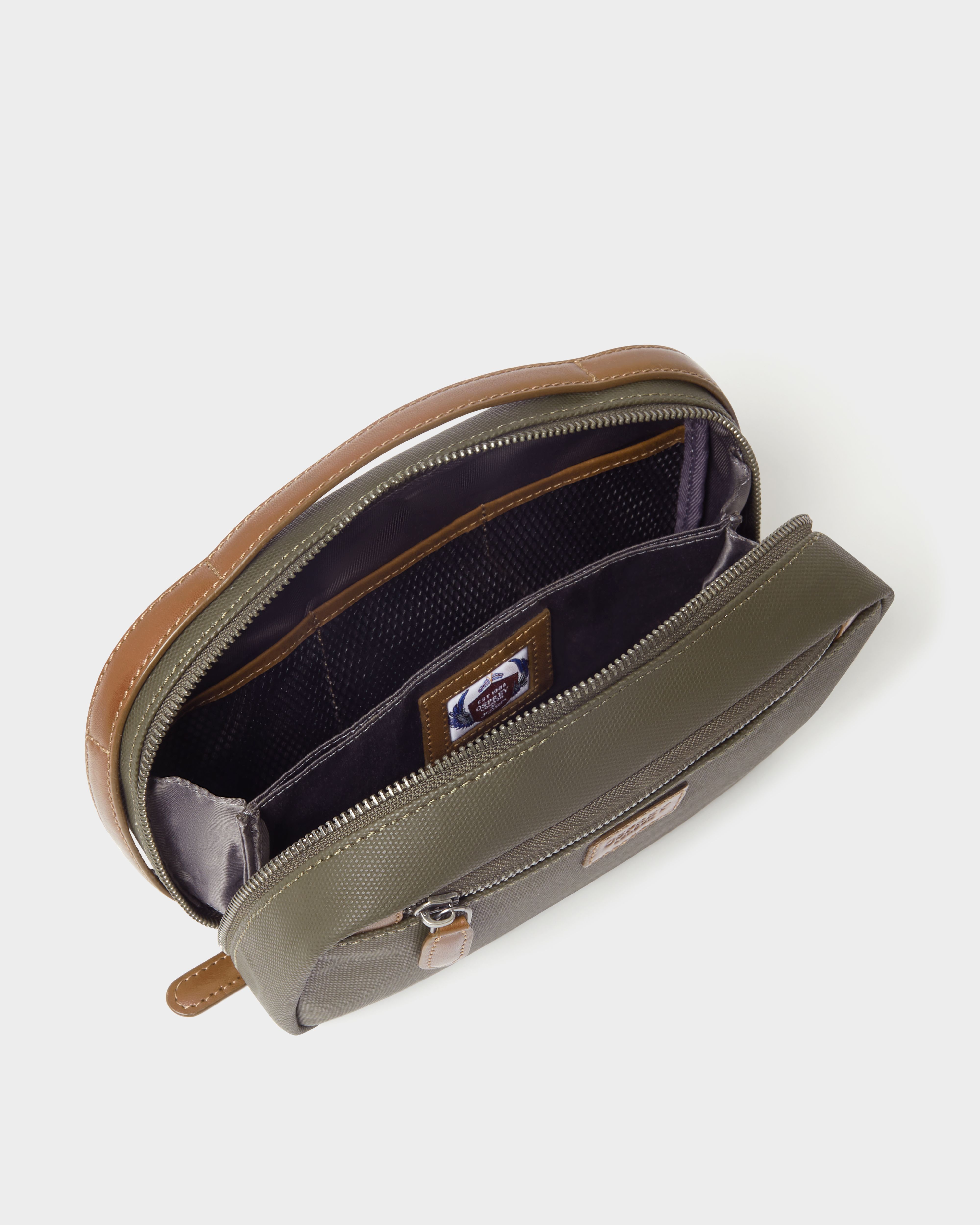 Image number 3 of The Frontline Waxed Canvas and Leather Travel Pouch in Khaki & Chestnut